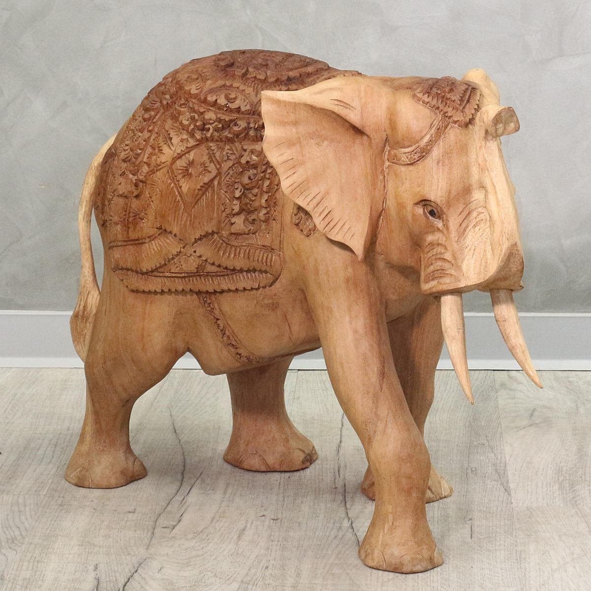 Skulptur St), 40 traditionelle Dekofigur Schnitzerei cm Herstellung aufwendiger Oriental Handarbeit Ursprungsland im in mit Galerie (1 Elefant Natur