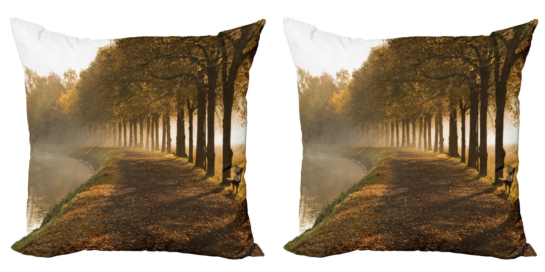 Kissenbezüge Modern Accent Doppelseitiger Digitaldruck, Abakuhaus (2 Stück), Natur Gehweg am Canal Misty