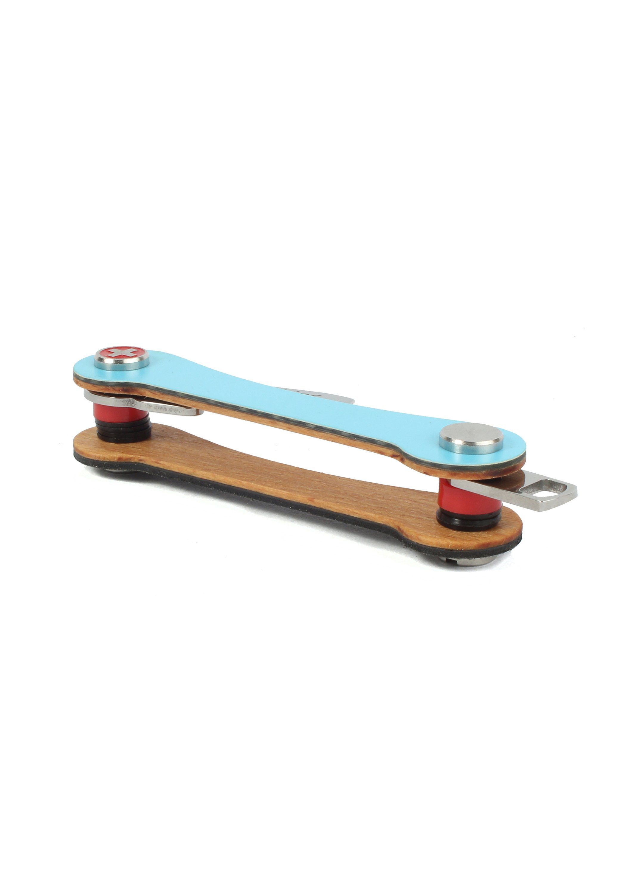 S1, Schlüsselanhänger hellblau SWISS Snowboard-Ski made keycabins