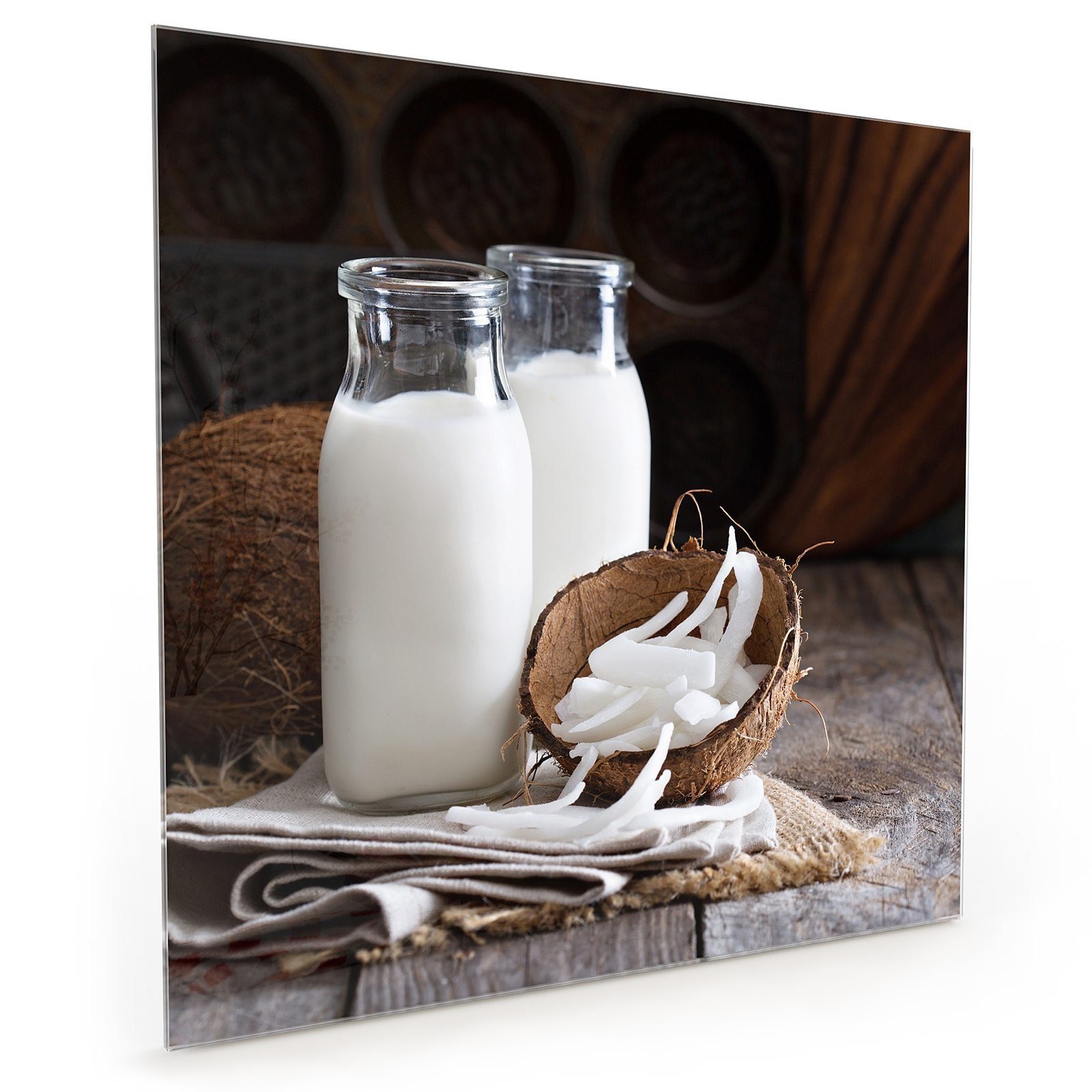 Glas Motiv Küchenrückwand Kokosnuss Primedeco Küchenrückwand und Milch Spritzschutz mit frische