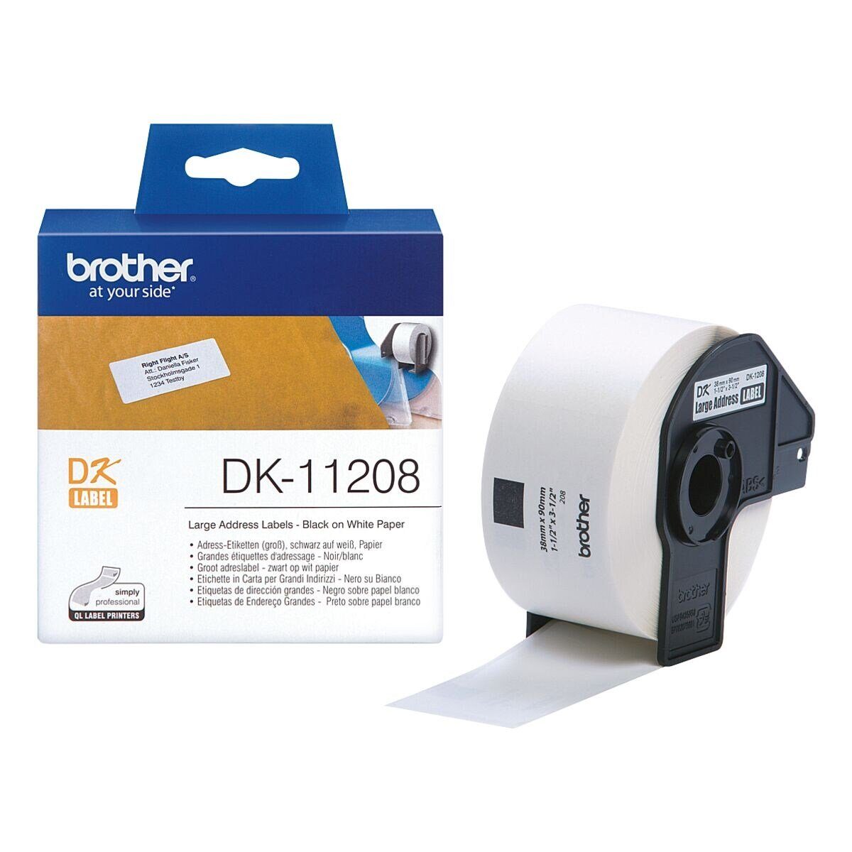Brother Thermorolle DK-11208, 400 Adress-Etiketten 38/90 mm B/L