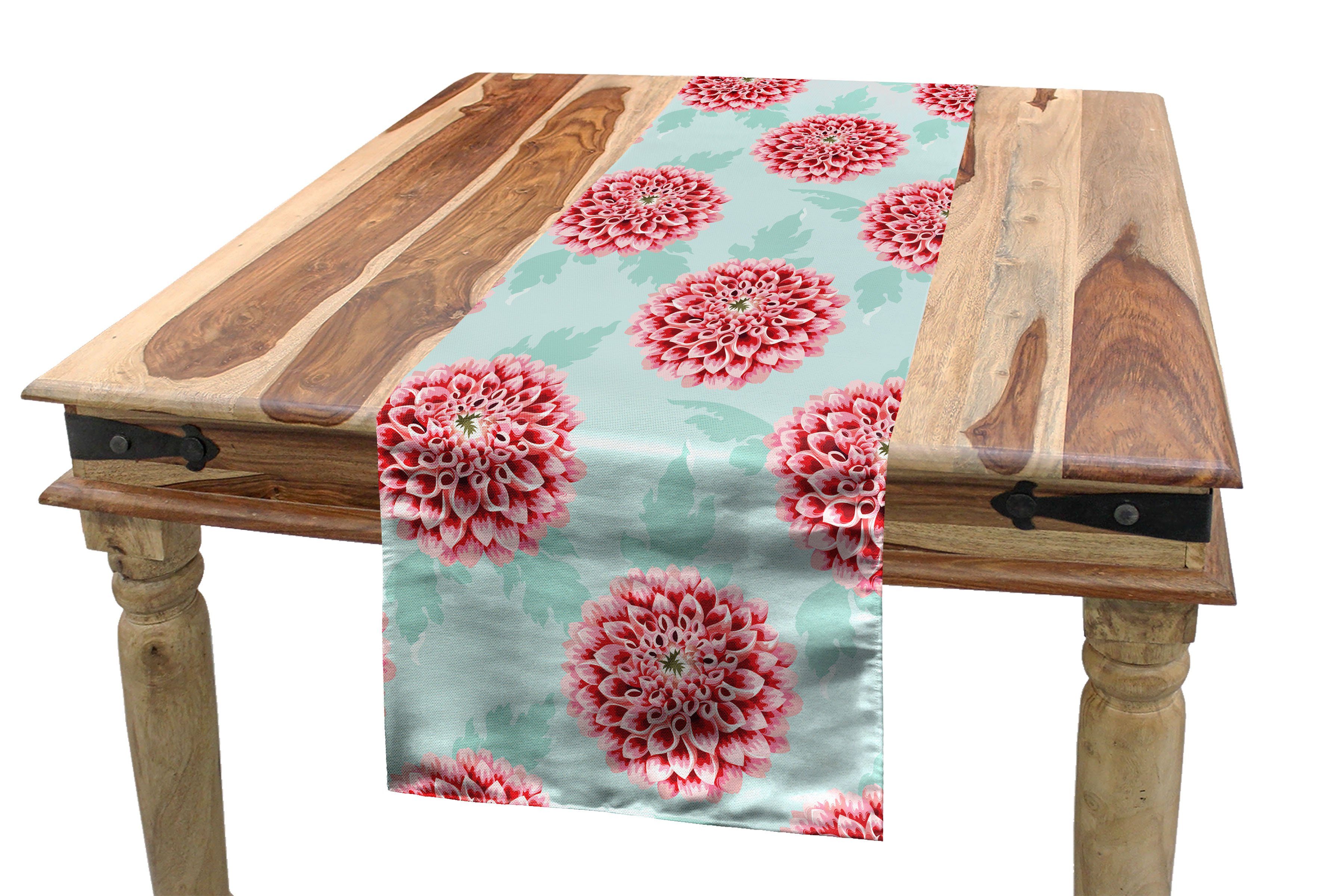 Abakuhaus Tischläufer Esszimmer Küche Rechteckiger Dekorativer Tischläufer, Dahlie Pompom geformte Blütenblätter
