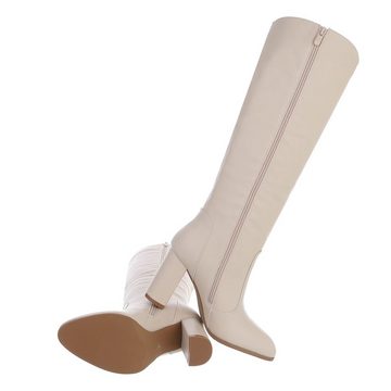 Ital-Design Damen Elegant Stiefel Blockabsatz High-Heel Stiefel in Beige