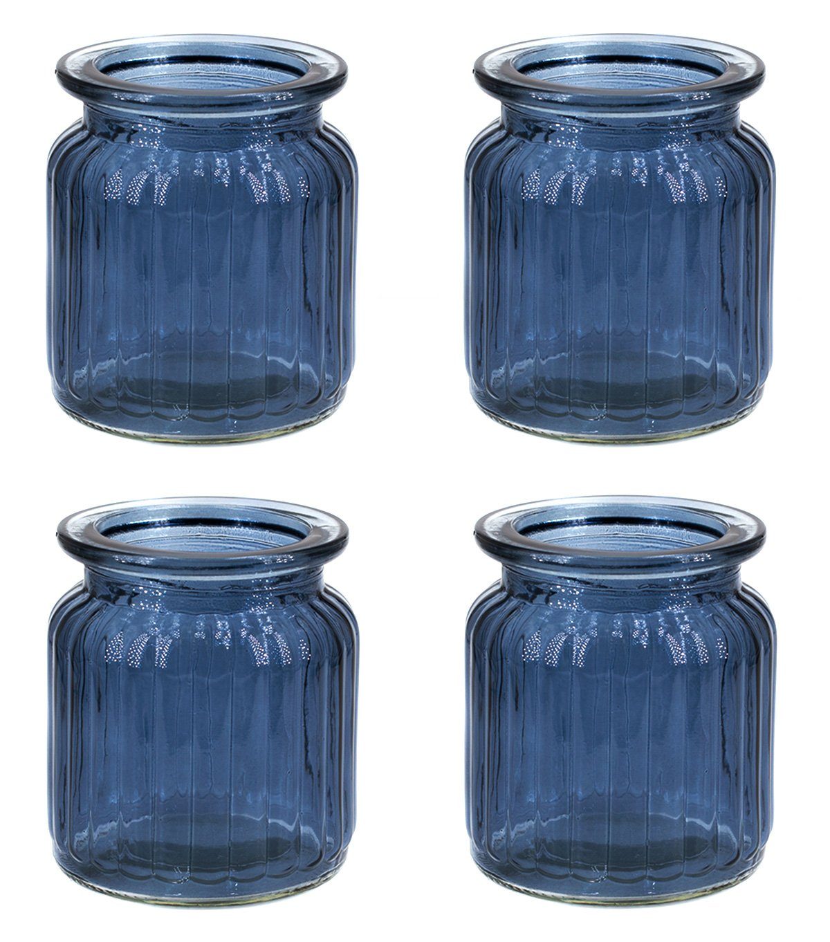 dunkelblau Set Glas Creativery 8x9cm Windlicht, 4er Windlicht gerillt