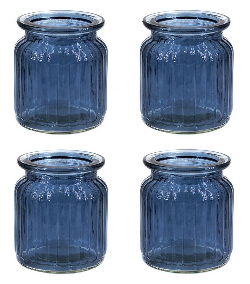 Creativery Windlicht, Windlicht Glas gerillt 8x9cm 4er Set dunkelblau