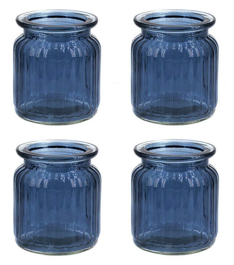 Creativery Windlicht, Windlicht Glas gerillt 8x9cm 4er Set dunkelblau