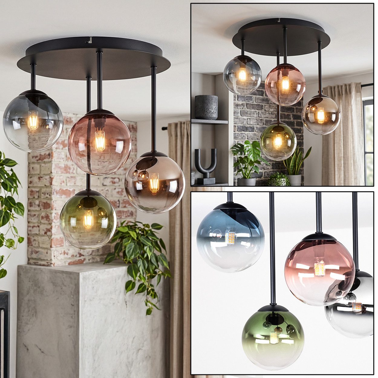 hofstein Deckenleuchte Deckenlampe aus Metall/Glas, Schwarz/Blau/Grün/Kupfer/Chrom/Rauch/Klar, moderne Deckenleuchte im Retro/Vintage-Design, 4 x G9