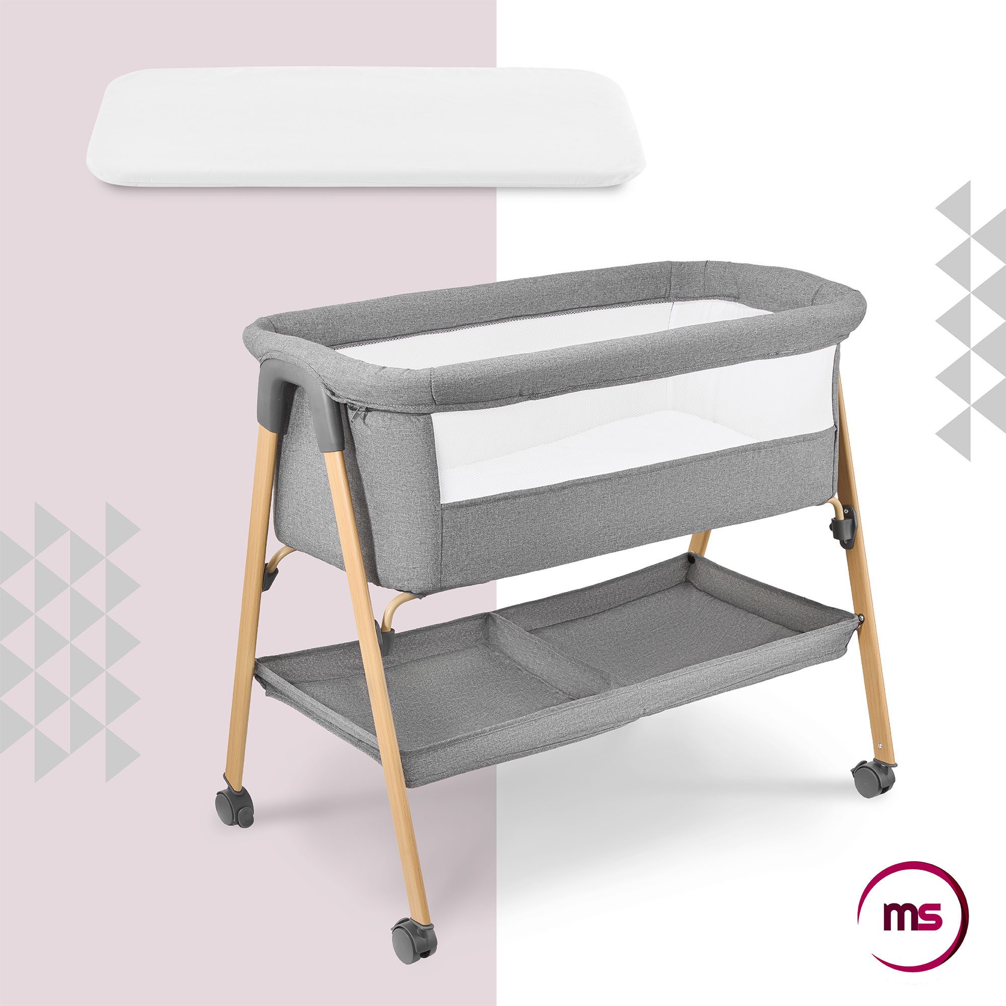 Moby-System Baby-Reisebett Babybett mit Matratze & Rollen – klappbar, grau günstig online kaufen