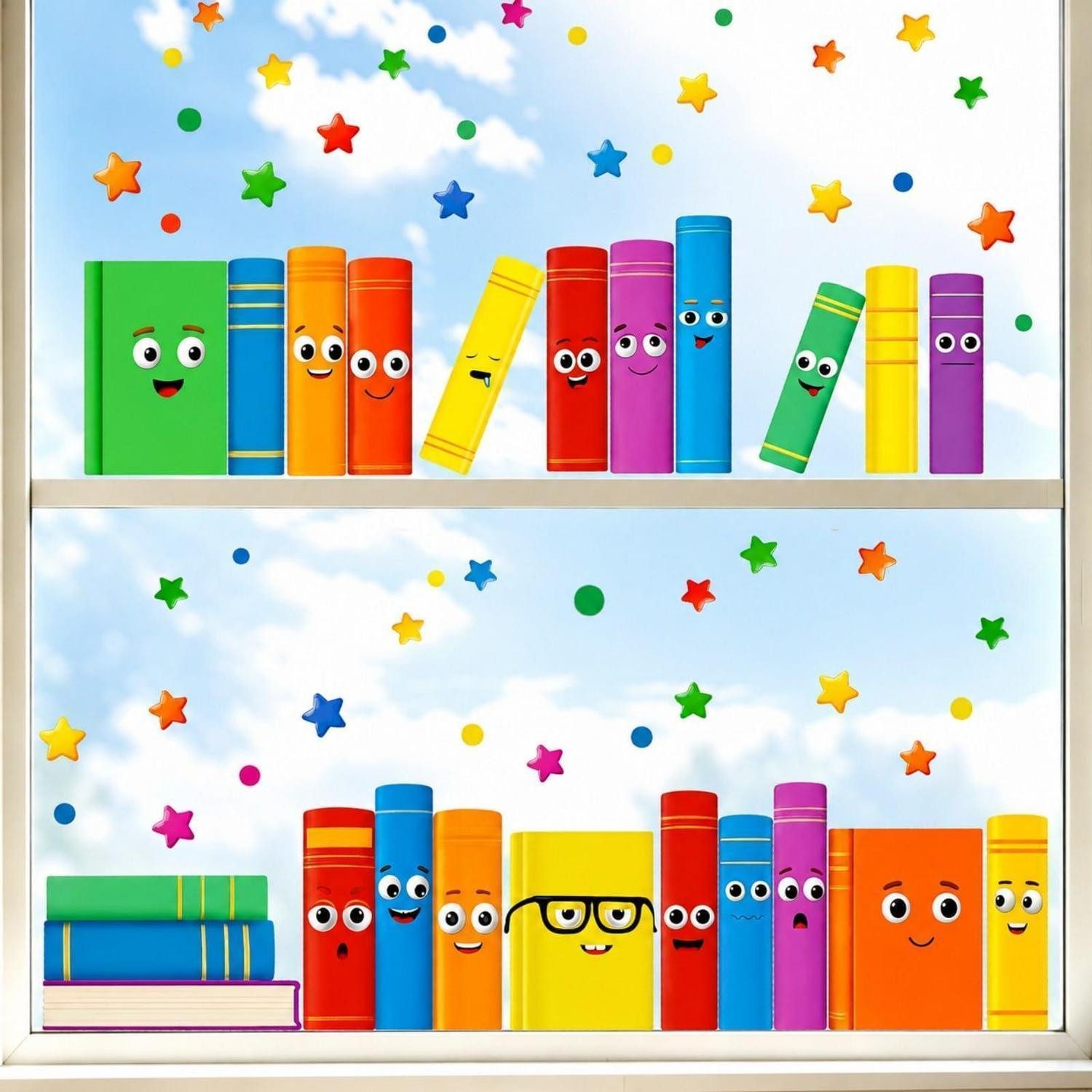 LuxusKollektion Fensterbild Deko Set Einschulung Sticker Buchmotive Fensterdeko