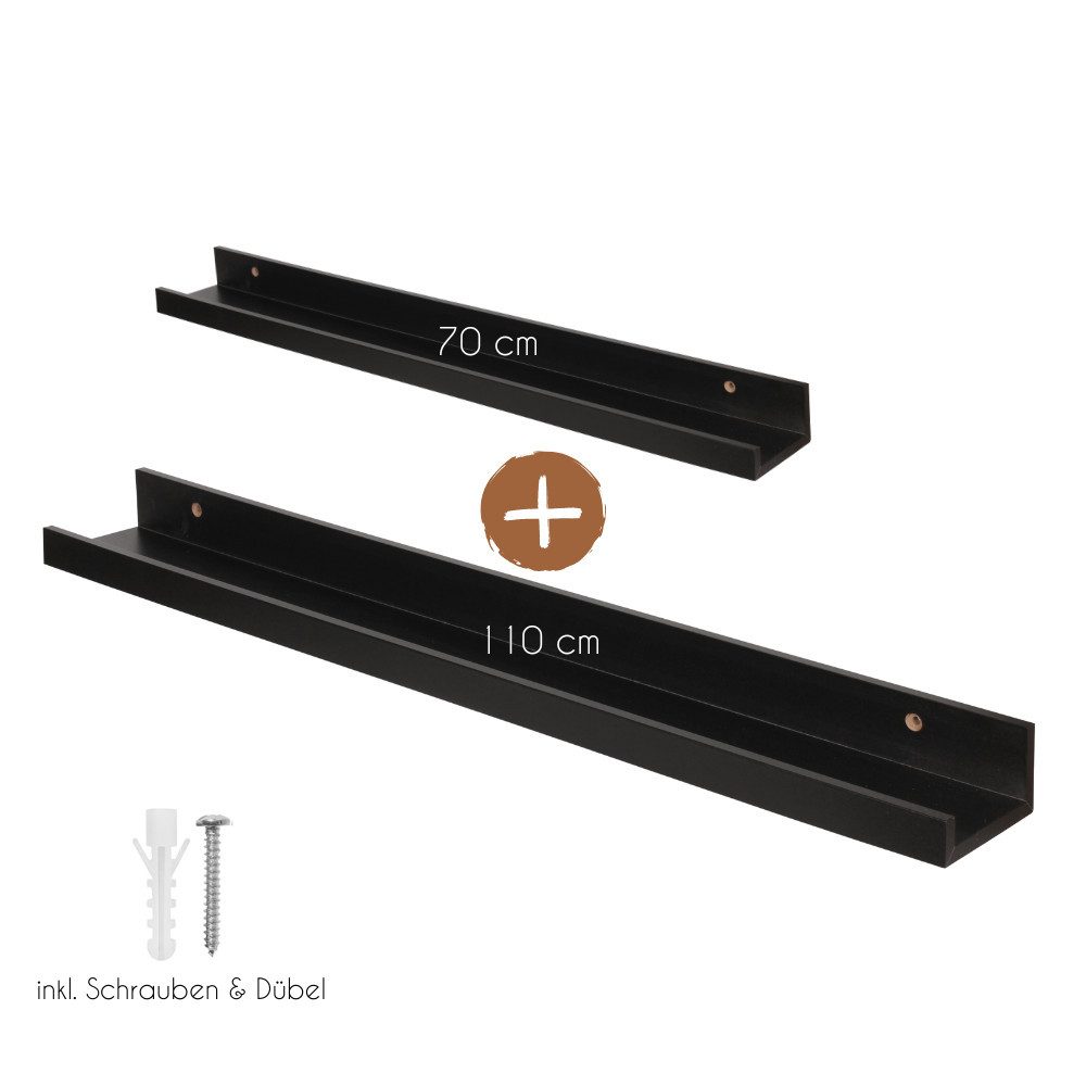 Wackadoo Living Bilderleiste Wandregal aus FSC® Holz für Fotos & Dekoration mit Wandbefestigung, in Weiß, Schwarz oder Holz, Länge 70cm oder 110cm - auch im Set, Holzregal, Holzbilderleiste, für Bilderrahmen & Wohnaccessoires