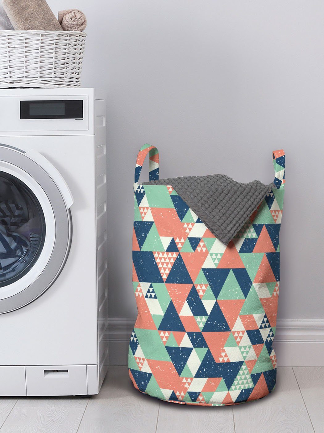 Griffen Abakuhaus Simplistic für Kordelzugverschluss mit Wäschesäckchen Kunst Grunge Waschsalons, Wäschekorb Triangles