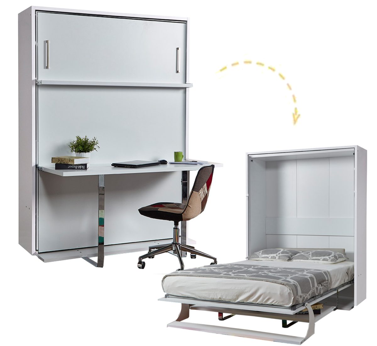 Multimo Schrankbett DOUBLE Wandbett / Schrankbett mit Schreibtisch, 140x190 cm inkl. Lattenrost