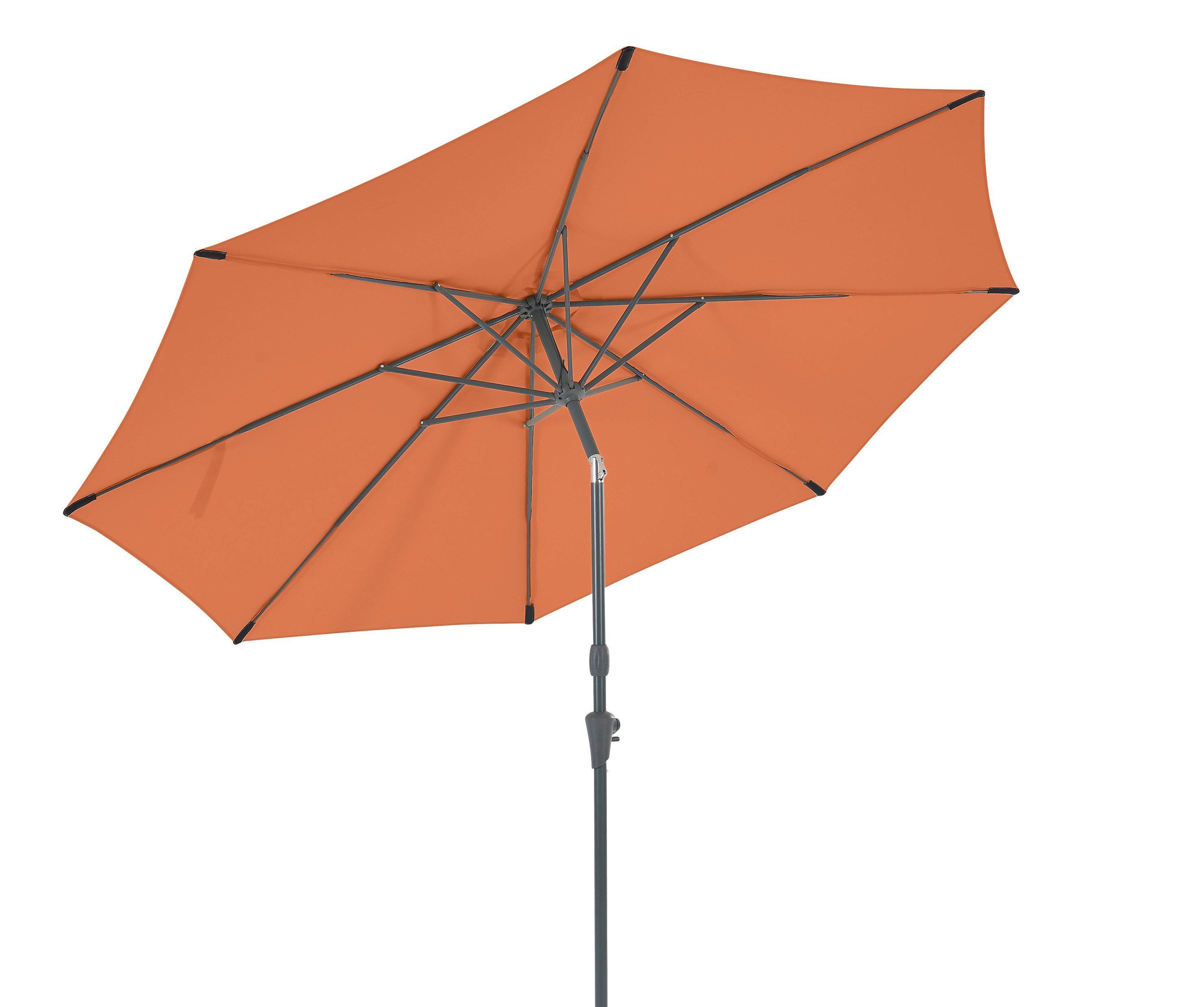 Leco Sonnenschirm Marktschirm Ø3m Anthrazit Orange, LxB: 300x300 cm, Knickfunktion durch Drehrad-Verstellung