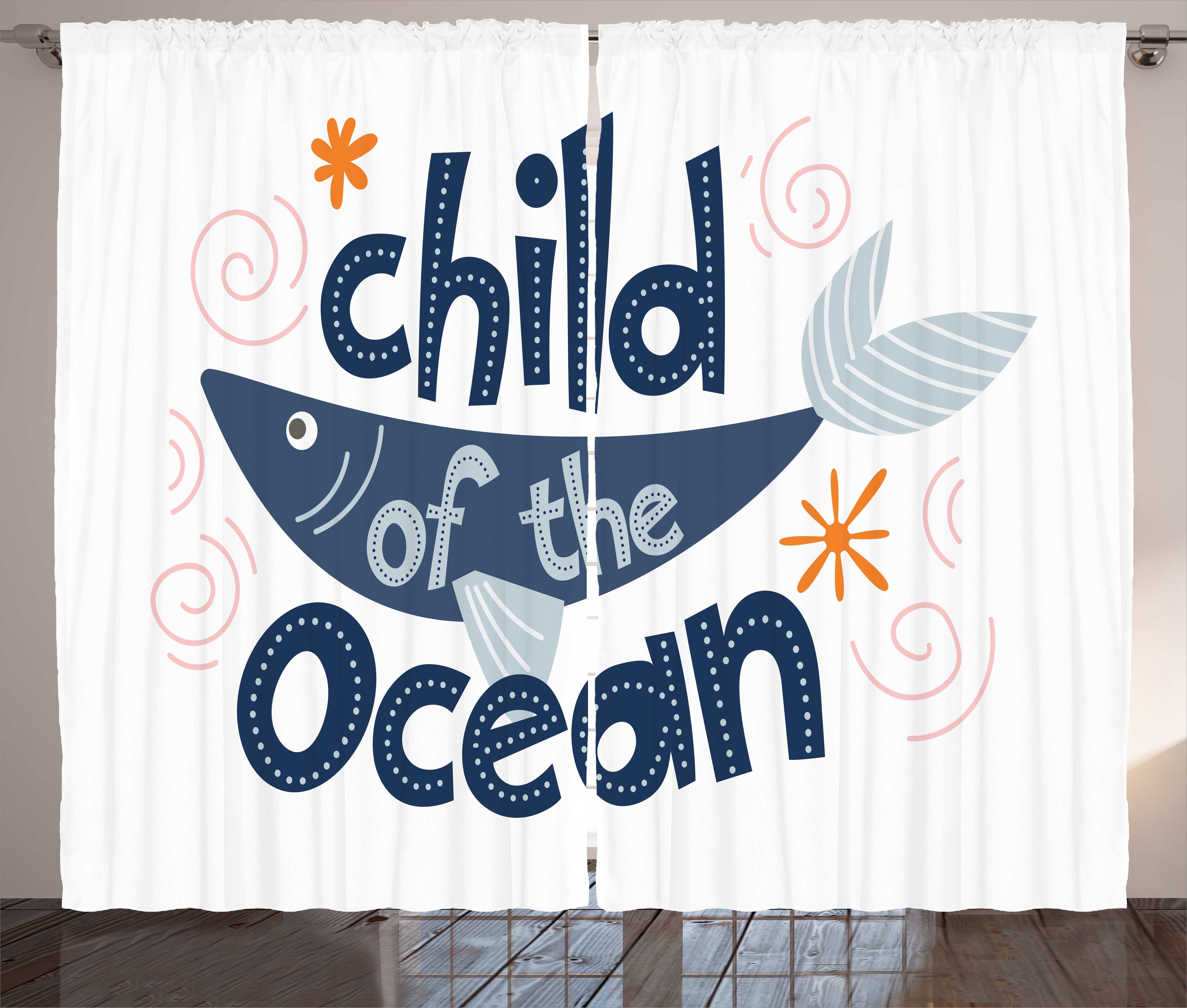 Gardine Schlafzimmer Kräuselband Vorhang mit Schlaufen und Haken, Abakuhaus, Zitat Kind des Ozeans Fisch-Motiv
