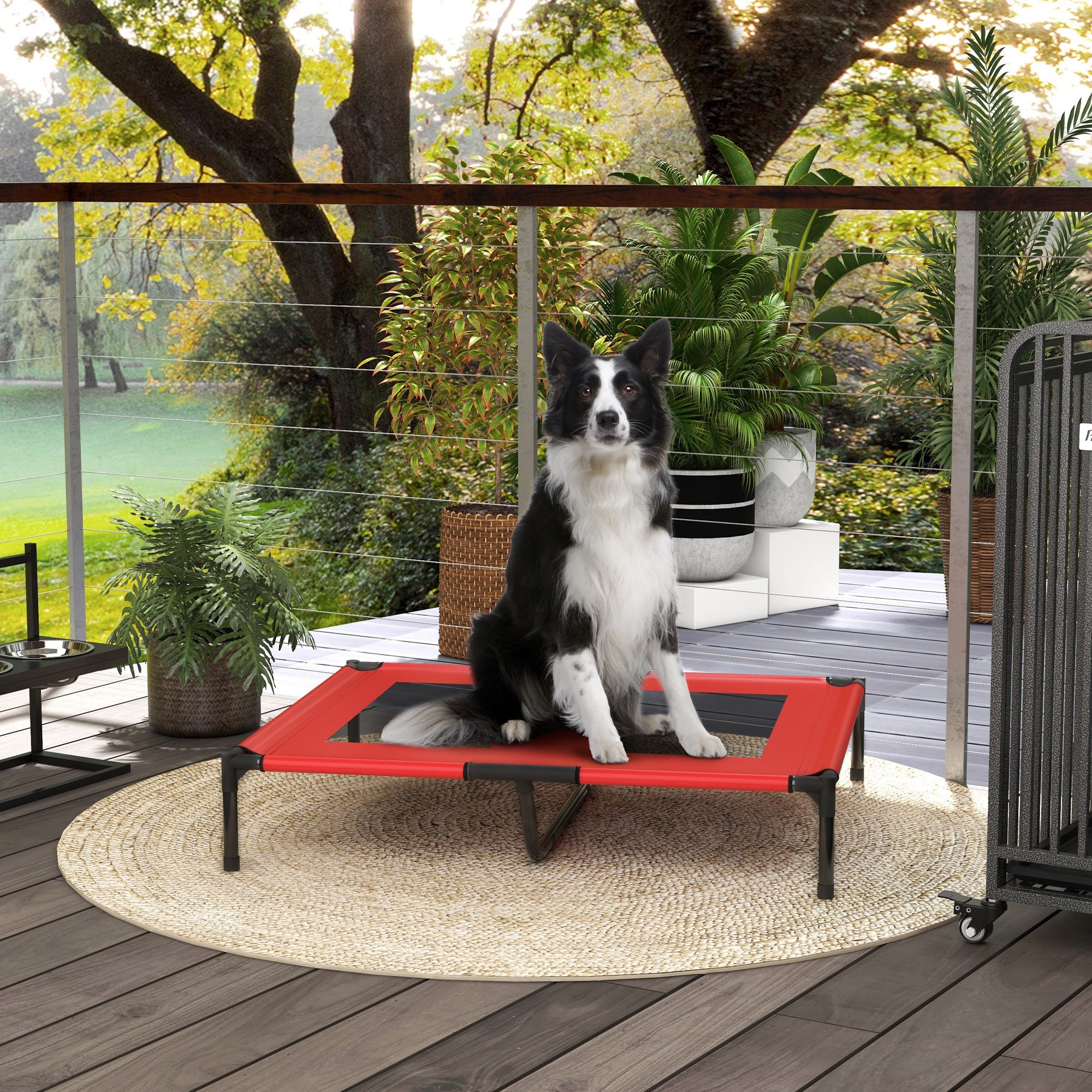 PawHut Tierbett Hundeliege outdoor Schlafplatz Hundebett 92 x 76 x 18 cm, Texteline-Netz, für große Hunde, Camping, Oxford, Rot