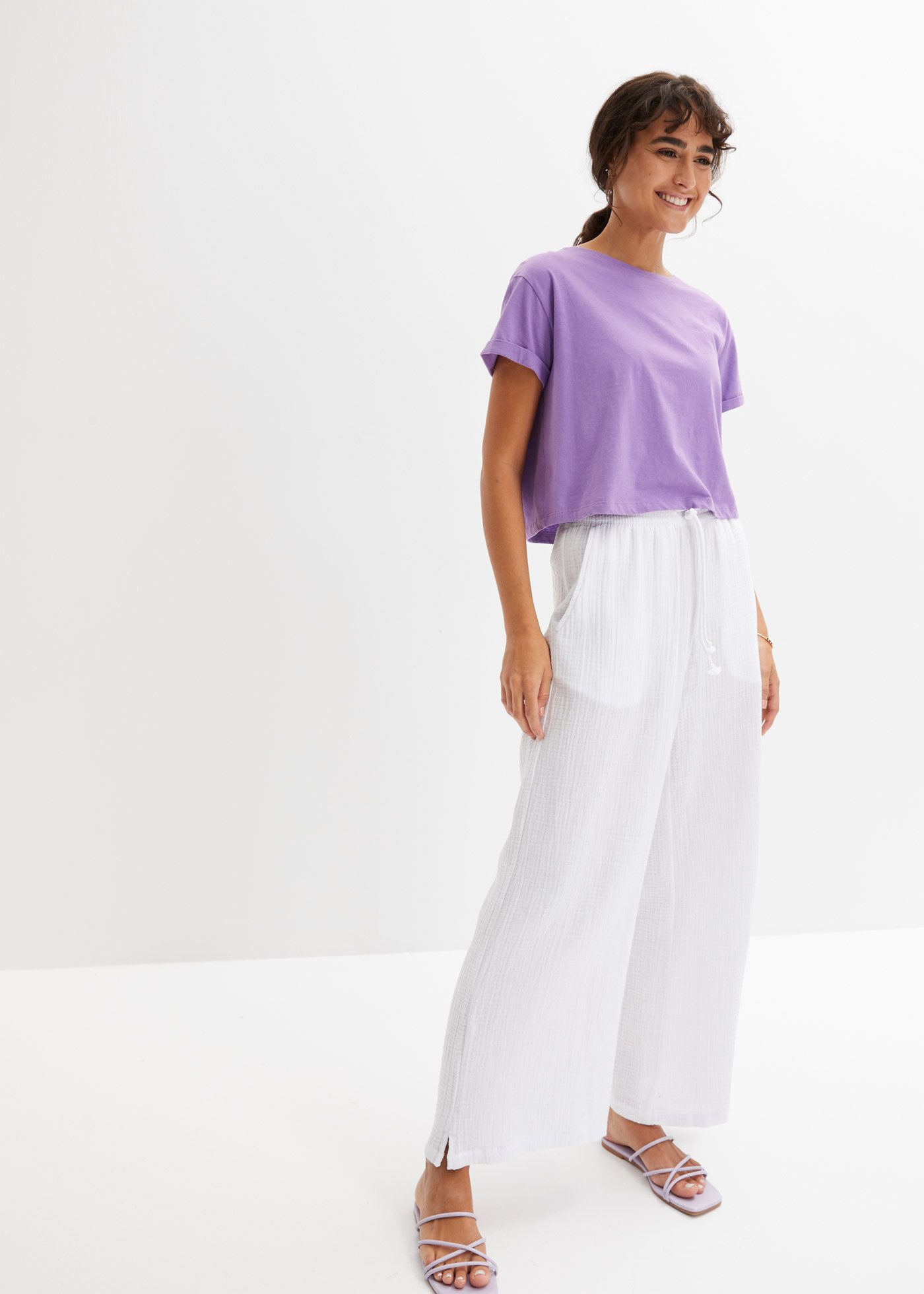 bonprix Palazzohose (1-tlg) aus Musselin, lockere Passform, elastischer Bund, knöchellang
