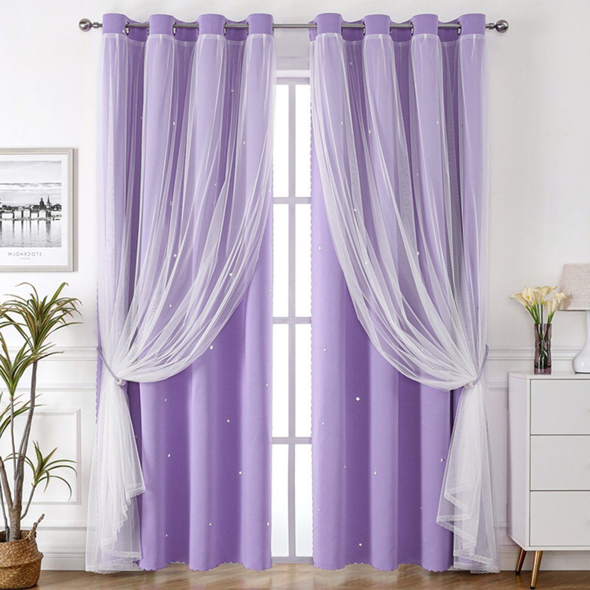 Verdunkelungsvorhang Verdunkelungsvorhänge 2 Stück Double Curtains Gardinen Lila, Dedom, Mit 16 Ösen Wohnzimmer Schlafzimmer Mädchen Dekorative Vorhänge