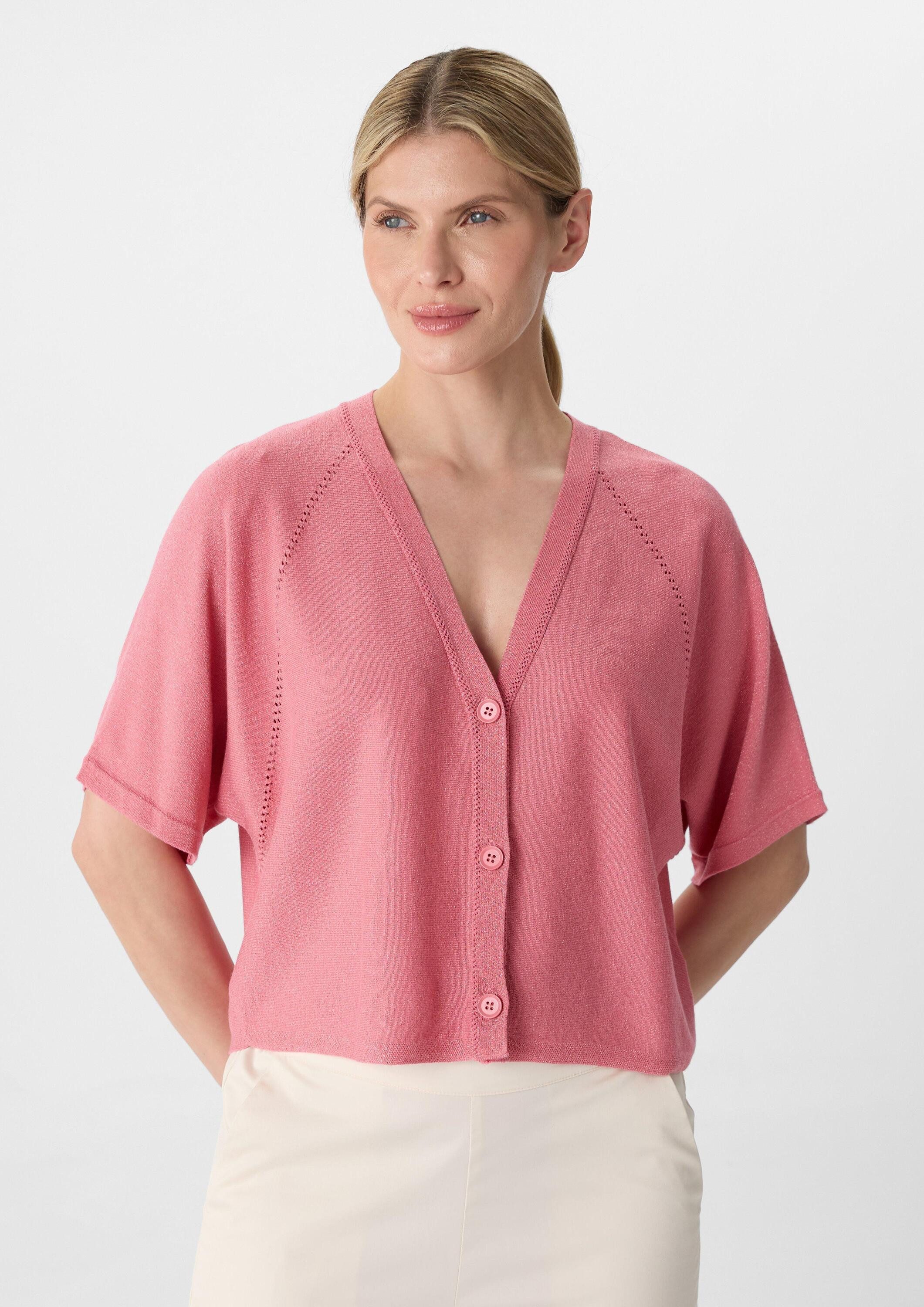 comma Cardigan Strickjacke Schimmernder Feinstrick-Cardigan mit Fledermausärmeln