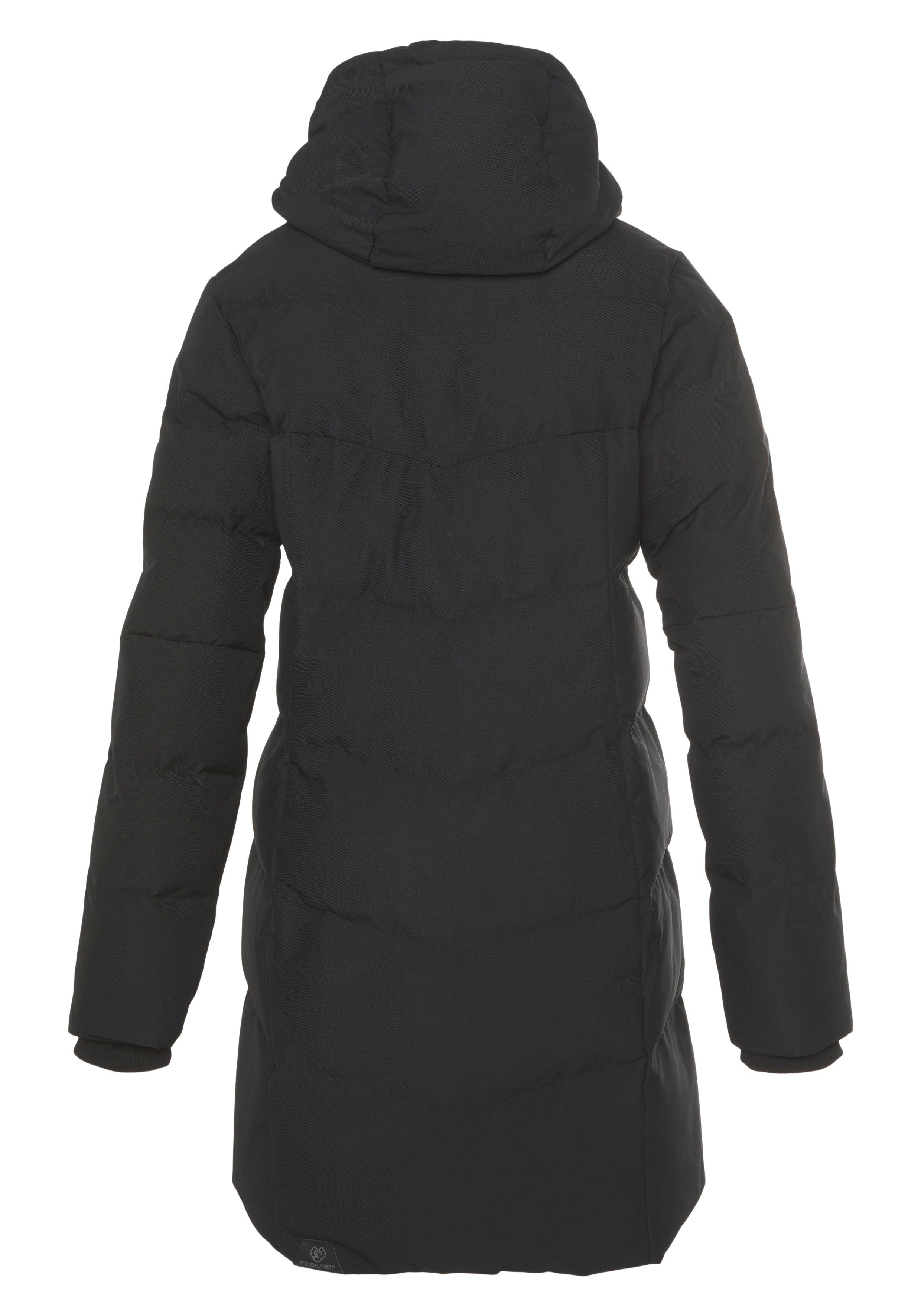 Ragwear O Winterparka BLACK stylischer, gesteppter mit Steppjacke Kapuze PAVLINNA