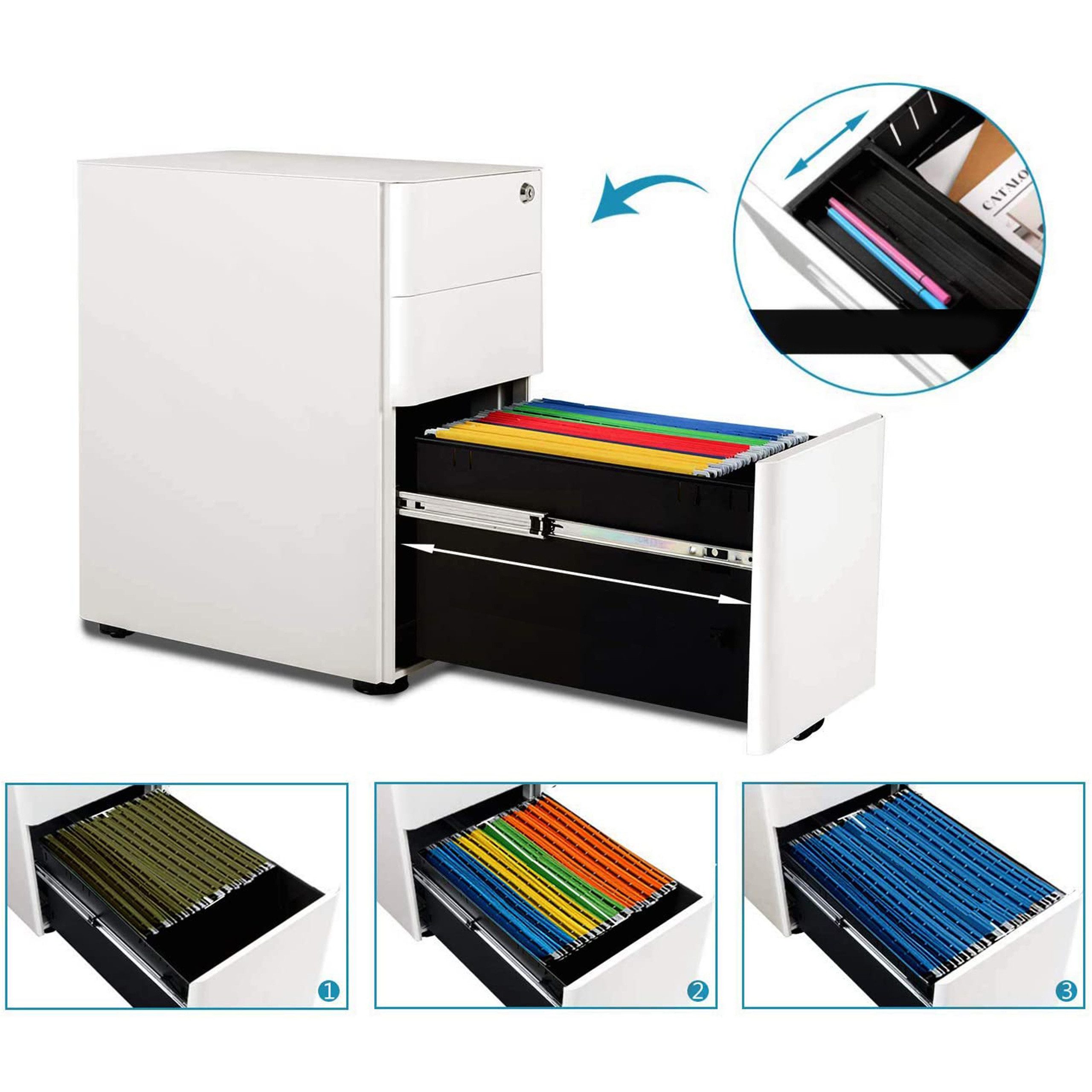 hjh OFFICE Rollcontainer Rollcontainer COLOR I Stahl, Aktenschrank Schreibtisch mit Schubladen, Büro Kommode mit Rollen