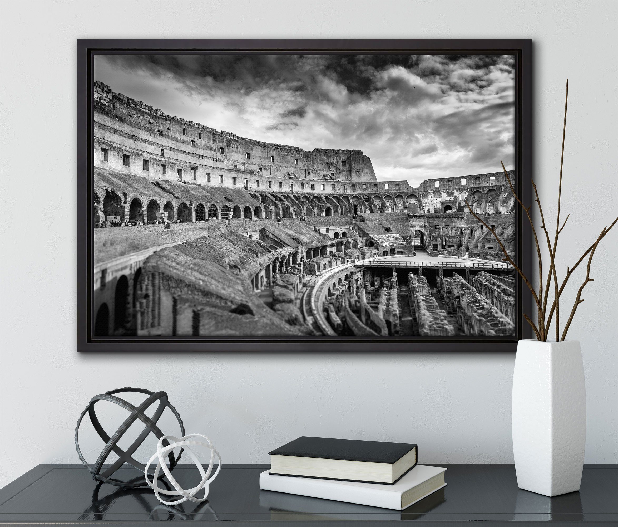 Pixxprint Leinwandbild Kolosseum Schattenfugen-Bilderrahmen einem gefasst, fertig Zackenaufhänger bespannt, in Leinwandbild inkl. Wanddekoration (1 in St), Rom