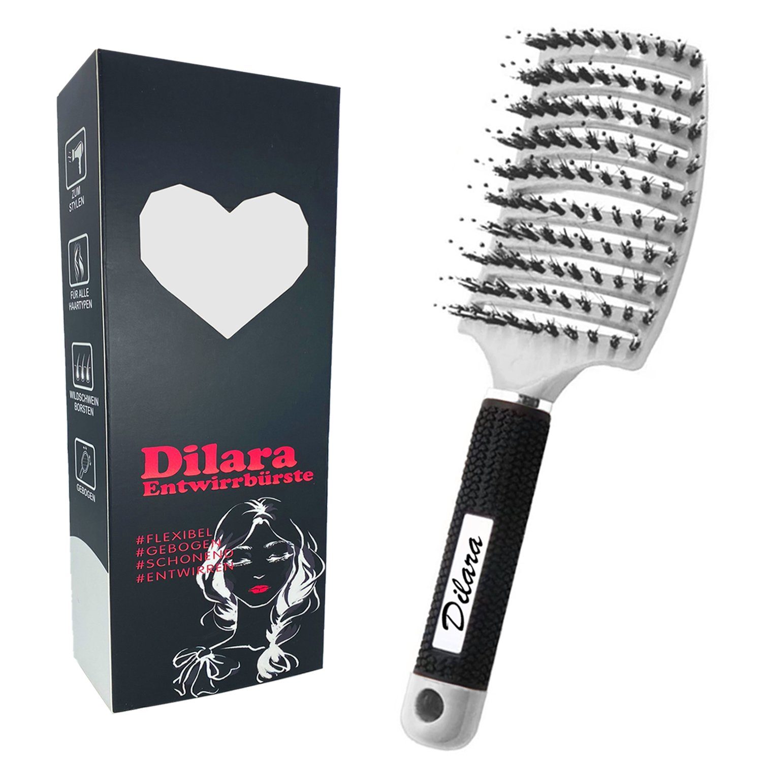 Dilara Haarbürste PREMIUM Haarbürste Entwirrkamm Wildschweinborsten Damen alle Haartypen, Sanftes Entwirren – Für seidig glattes Haar