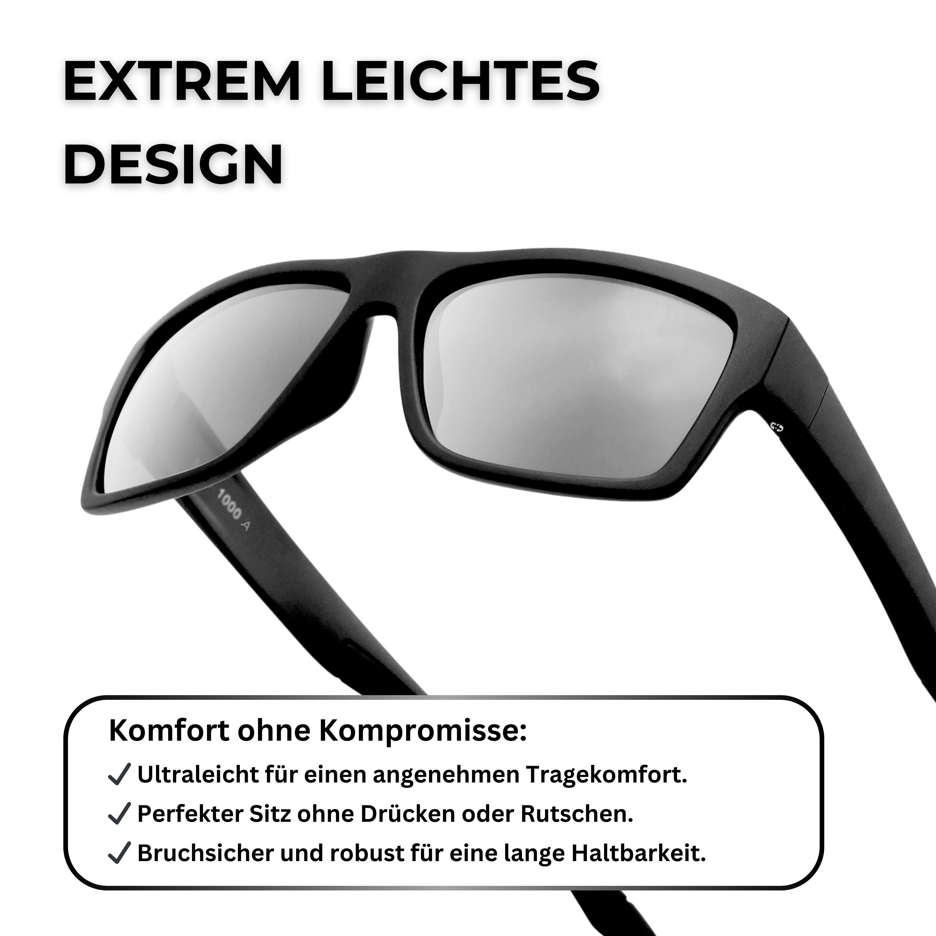 EyeAm Sonnenbrille, Polarisierte Gläser & Ultraleicht, Schwimmfähig, Sportbrille Modell: 1000