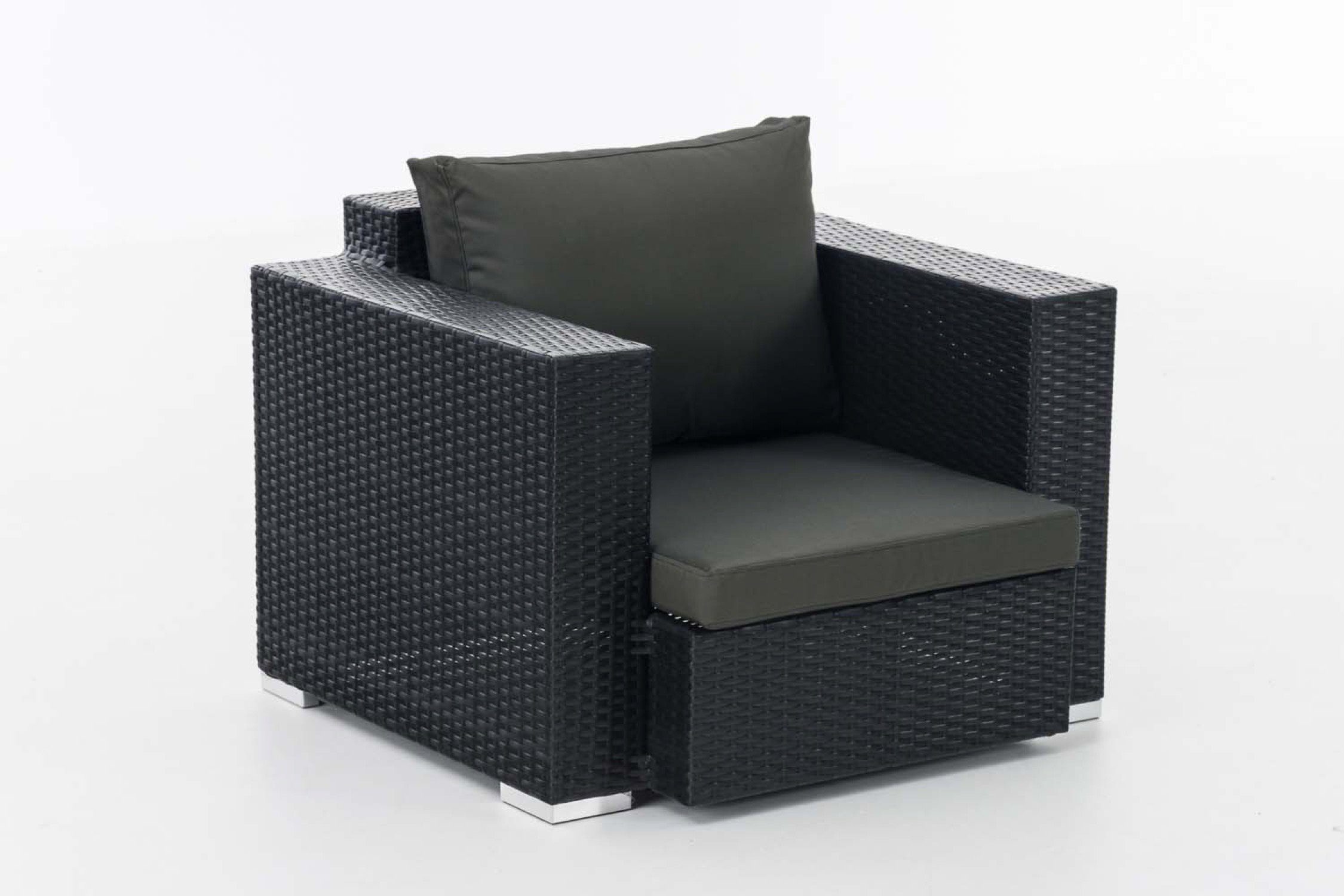 TPFGarden Gartensessel Toscana - Rattansessel für Garten, Balkon, Terrasse - Farbe: schwarz (Hochwertiger und stabiler Gartensessel aus handgefertigtem Polyrattan, 1-St., Outdoor-Sessel mit pulverbeschichtetem Aluminumgestell), Balkonstuhl, Terrasssenstuhl - Maße (TxBxH): 85 x 90 x 68cm