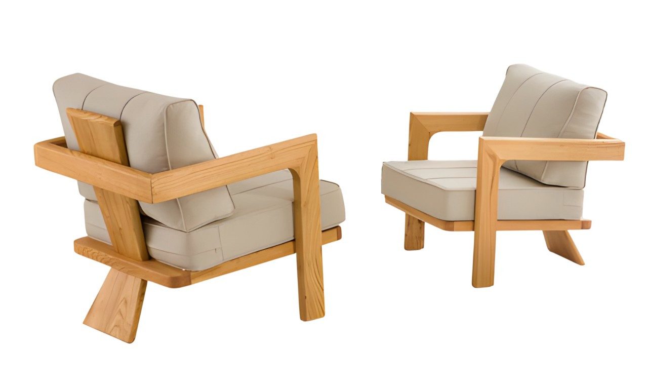 Sessel Beigefarbener Holz-Textil Sessel mit modernem Design und Armlehnen