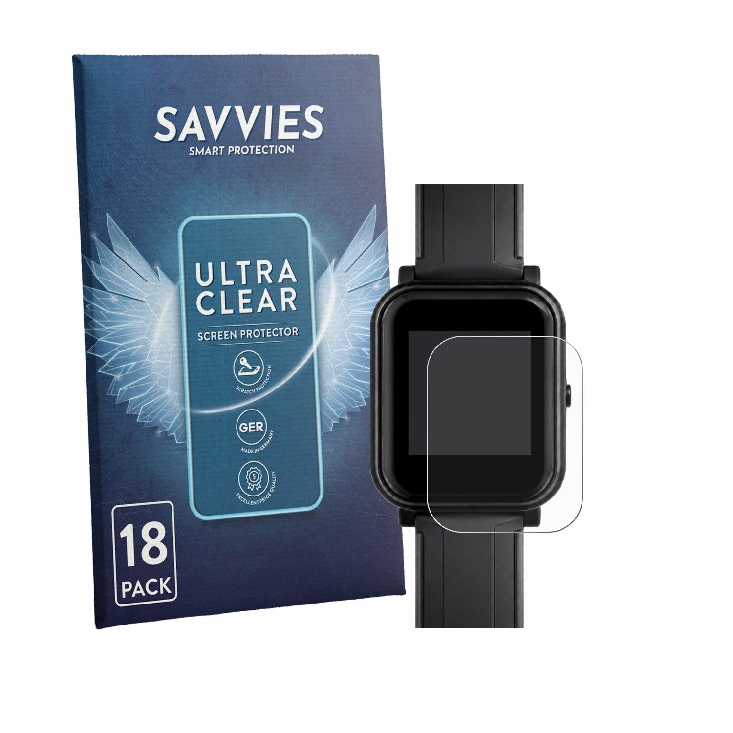 Savvies Displayschutzfolie Schutzfolie für Bangle.js 2, 18 Stück, Displayschutz Schutz Folie Klar Transparent