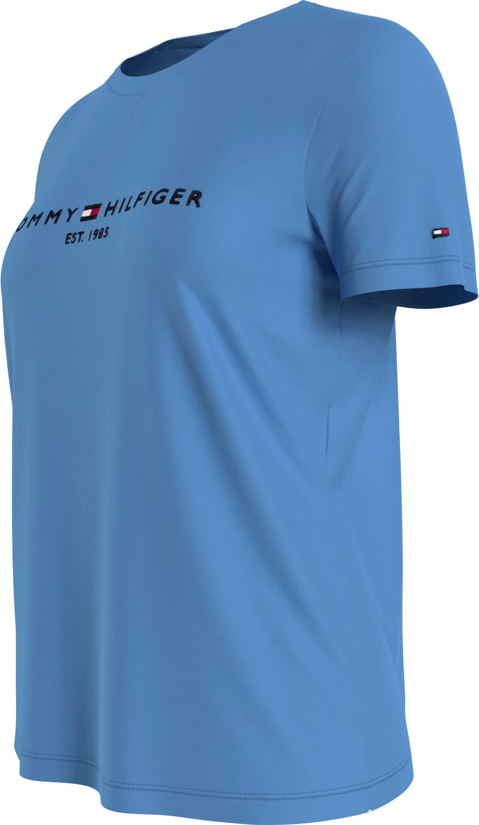 Hydrangea C-NK Rundhalsshirt großem HILFIGER Logoschriftzug Hilfiger Blue Hilfiger REGULAR SS mit TEE Tommy Tommy