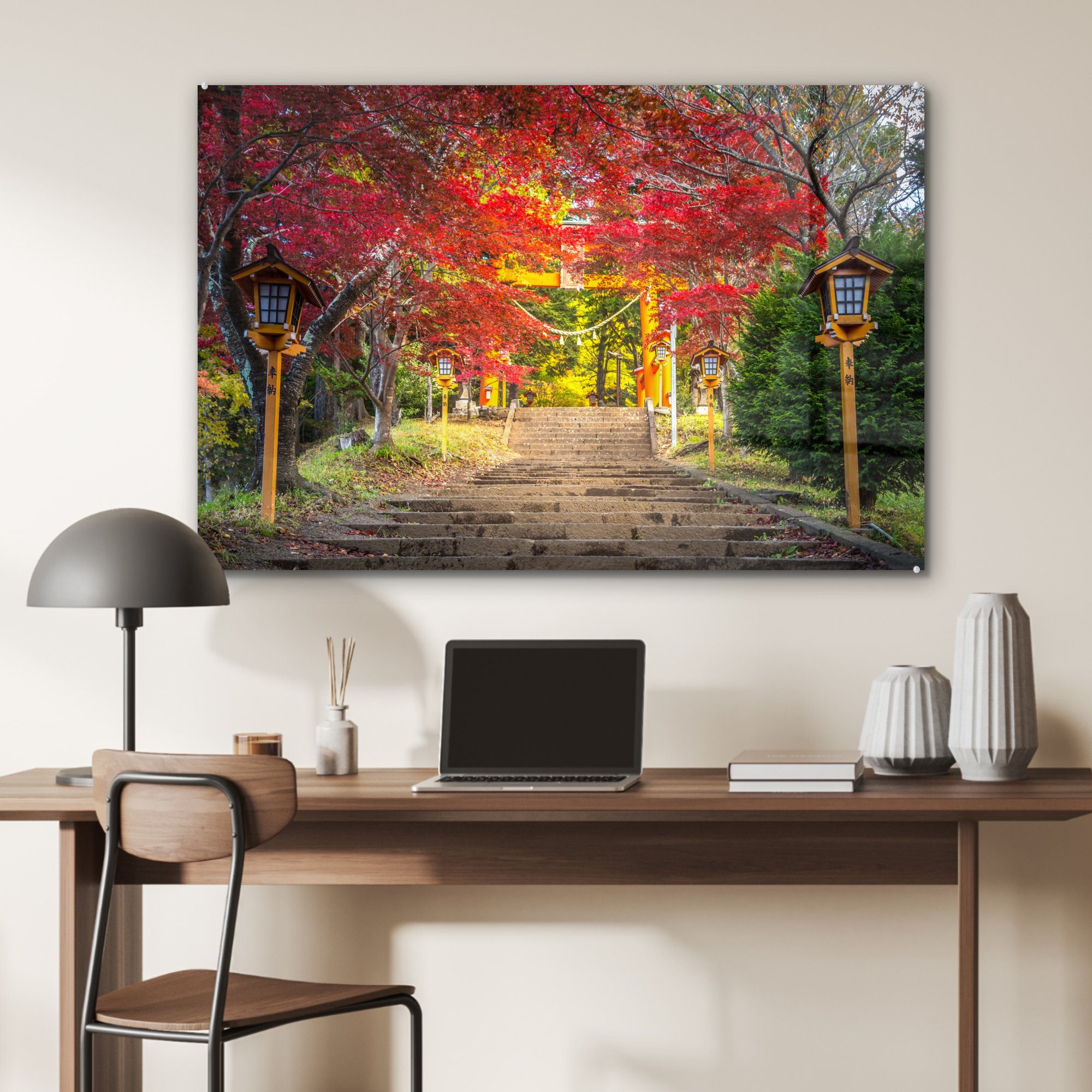 MuchoWow Acrylglasbild St), Herbst, Schlafzimmer & Japanischer Garten Acrylglasbilder im (1 Wohnzimmer