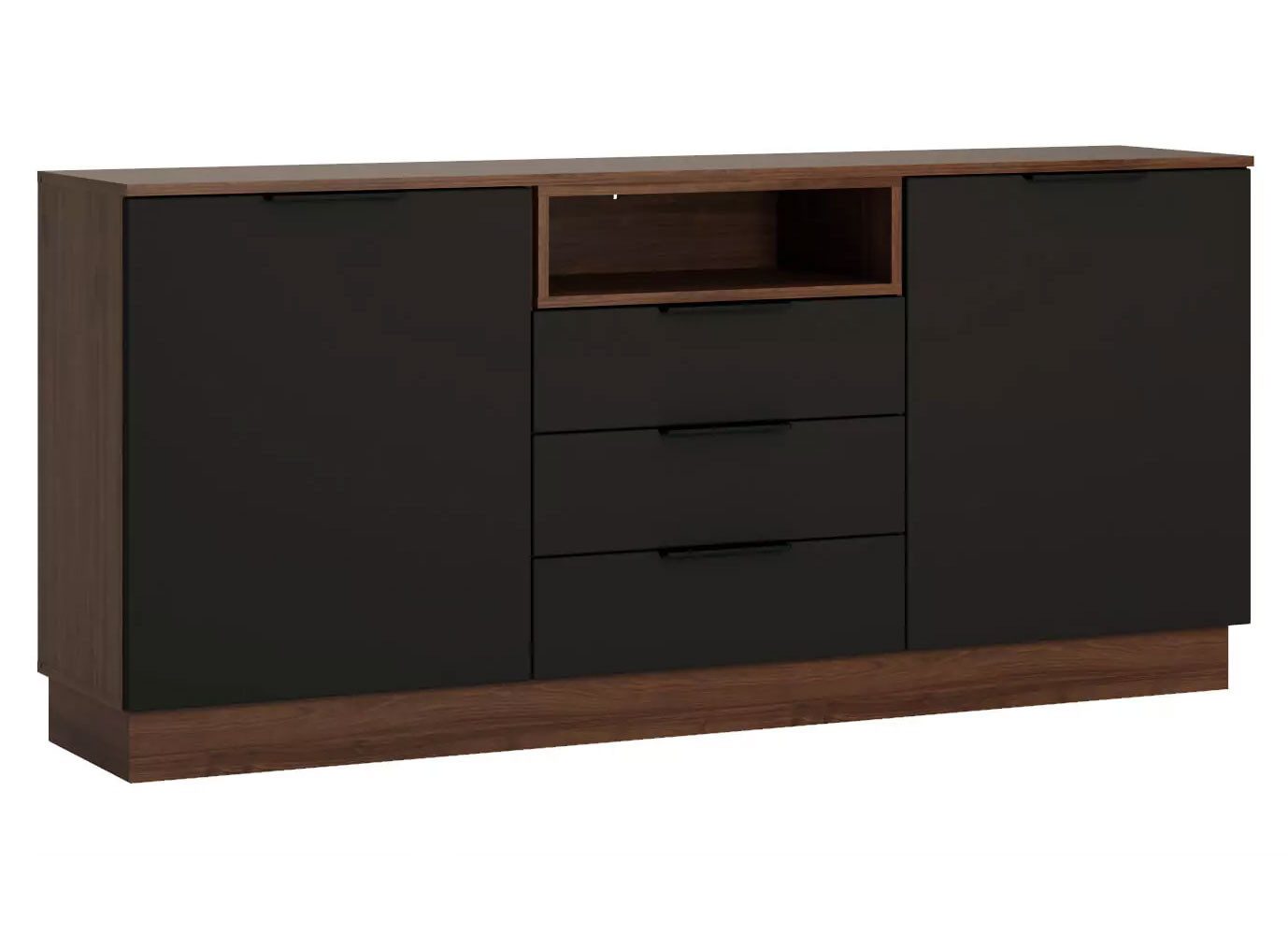Feldmann-Wohnen Sideboard Alicante (2 Türen, 3 Schubladen, 1 offenes Fach, 1 St., moderne Optik, holzfarbene Akzente, Griffstücke), 180x35x85cm walnussfarben / schwarzgrau
