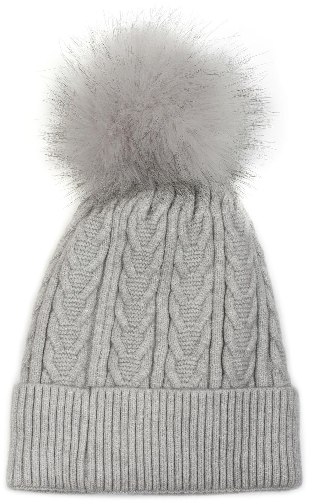 styleBREAKER Bommelmütze Feinstrick Bommelmütze mit Zopfmuster günstig online kaufen