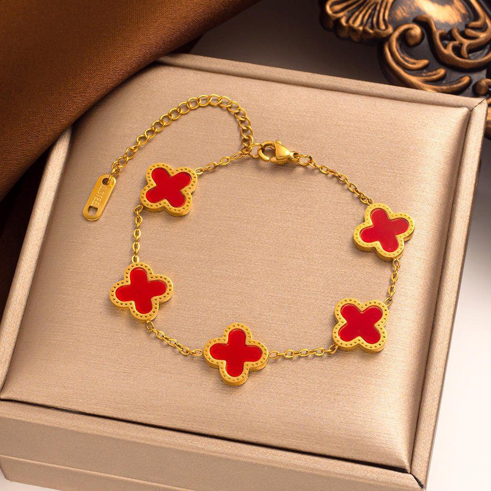 GOLDKLEIN Goldarmband Edelstahl vergoldet Blume verschiedene Farben, Damen, inkl. Geschenkbox – Bild 2 von 3