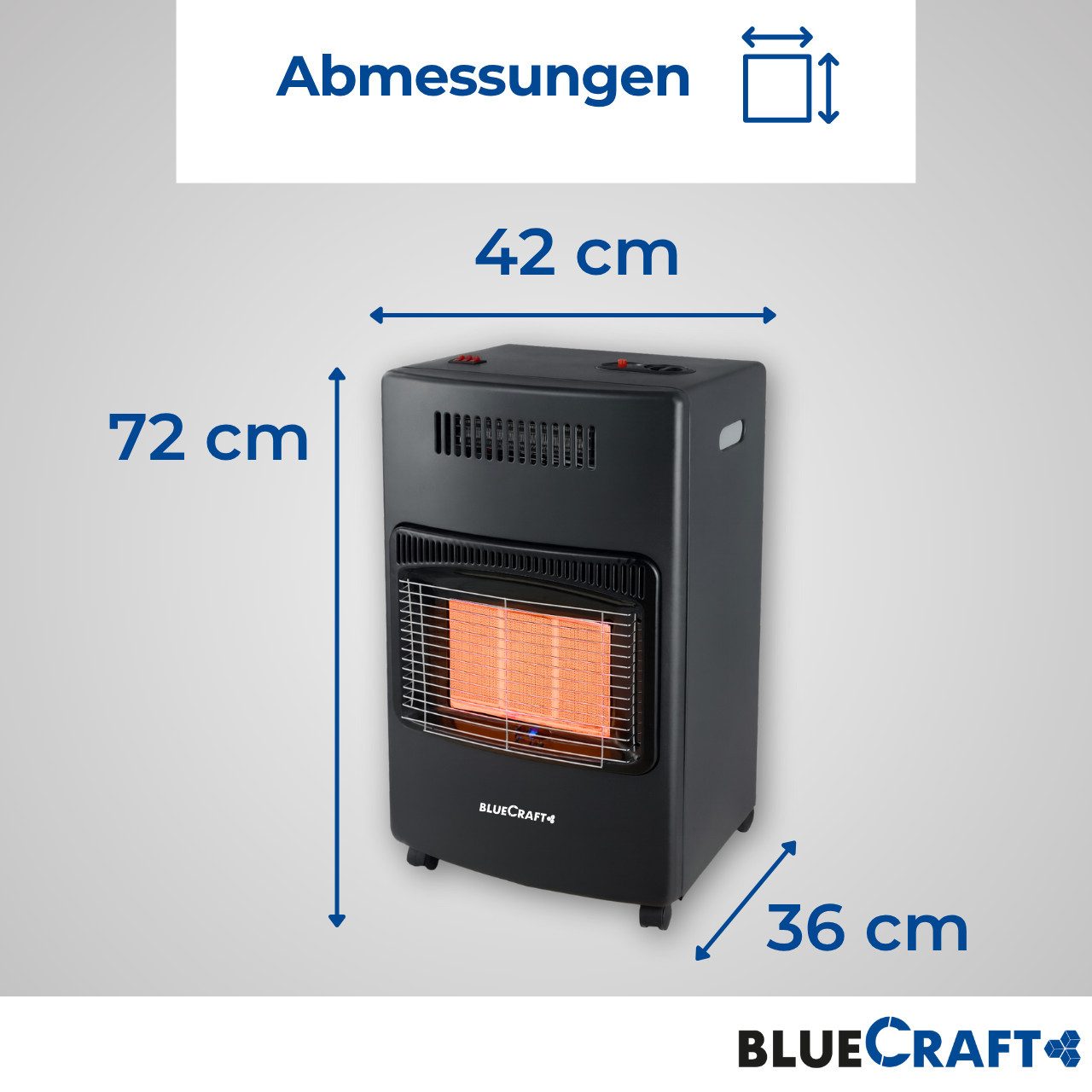 BlueCraft Heizstrahler Gasheizer Infrarot Gasofen Campingheizung Keramik, 4200 W, Druckminderer Gasregler Gas-Heizung für Gasflasche Elektroheizung