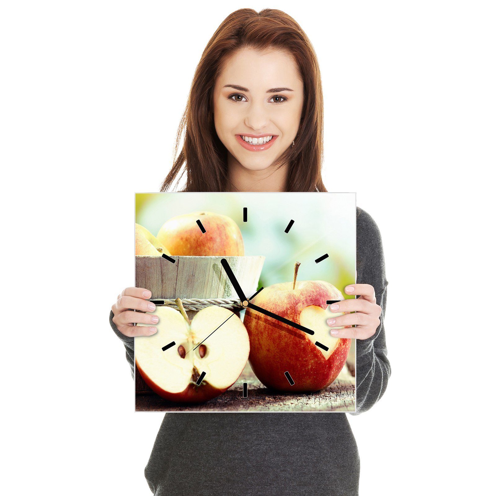 Primedeco Wanduhr in Wanduhr Apfel mit 30 Motiv 30 cm Wandkunst Glasuhr Herz x Größe