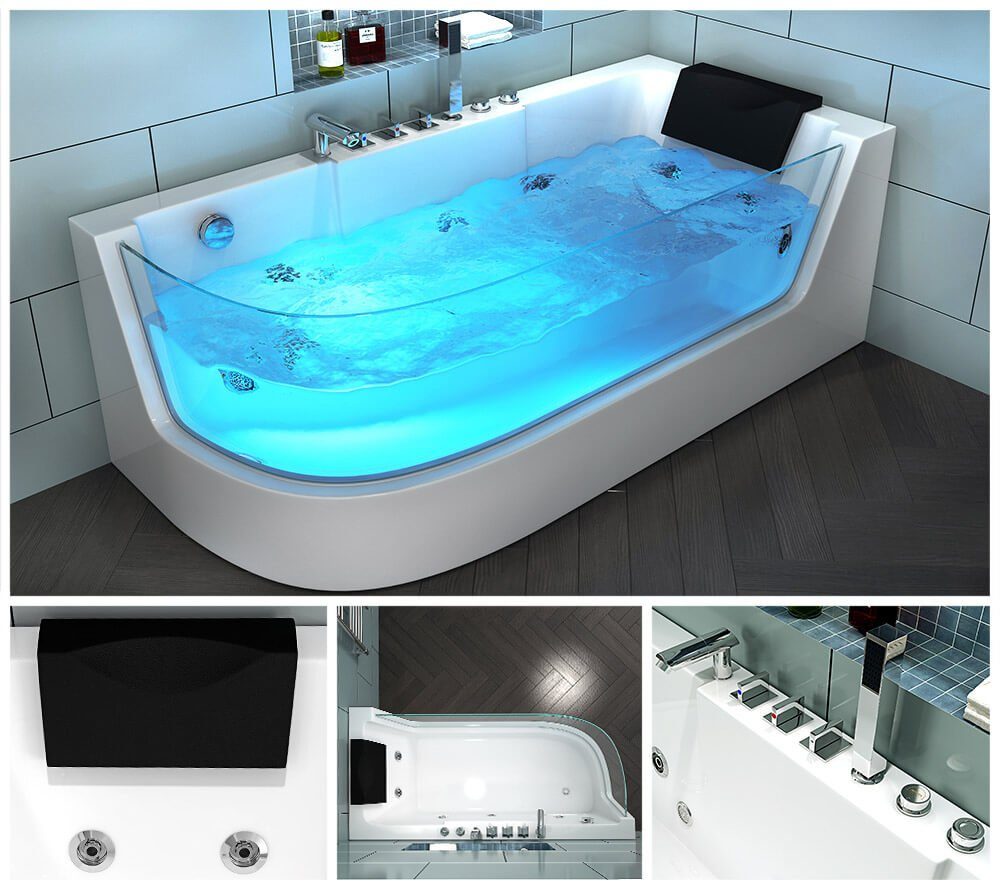 HOME DELUXE Badewanne Whirlpool CARICA, 70 x 80 cm -Ausrichtung wählbar, mit Lichttherapie, Badewanne