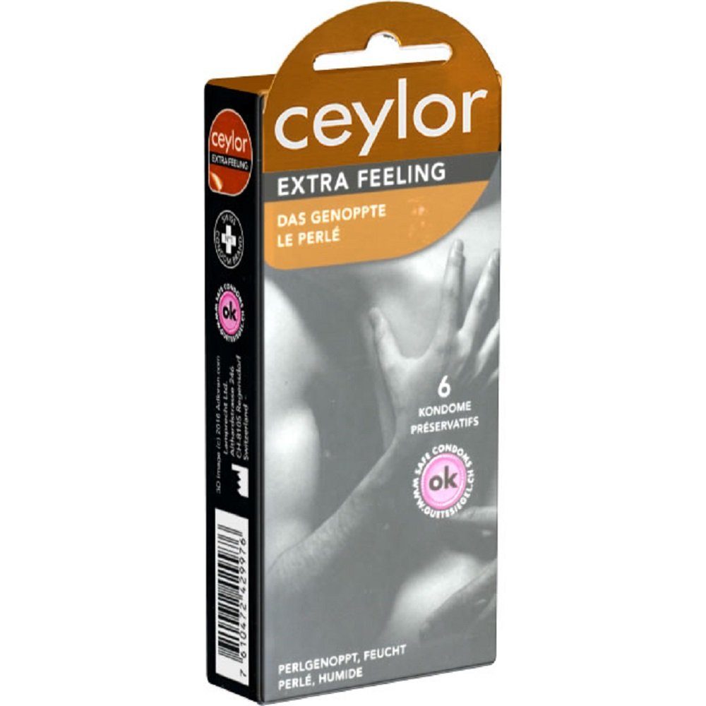 Ceylor Kondome Extra Feeling (Noppenkondome) Packung mit, 6 St., im hygienischen "Dösli", einfach zu öffnen, schnelleres Überziehen