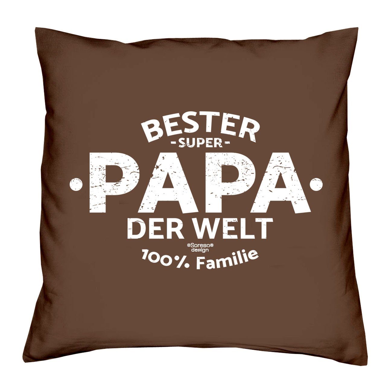 Soreso® Dekokissen der & Urkunde Weltbesten Welt Geschenke Vatertag Kissen Papa Bester den braun Weihnachten Papa, Geburtstag für