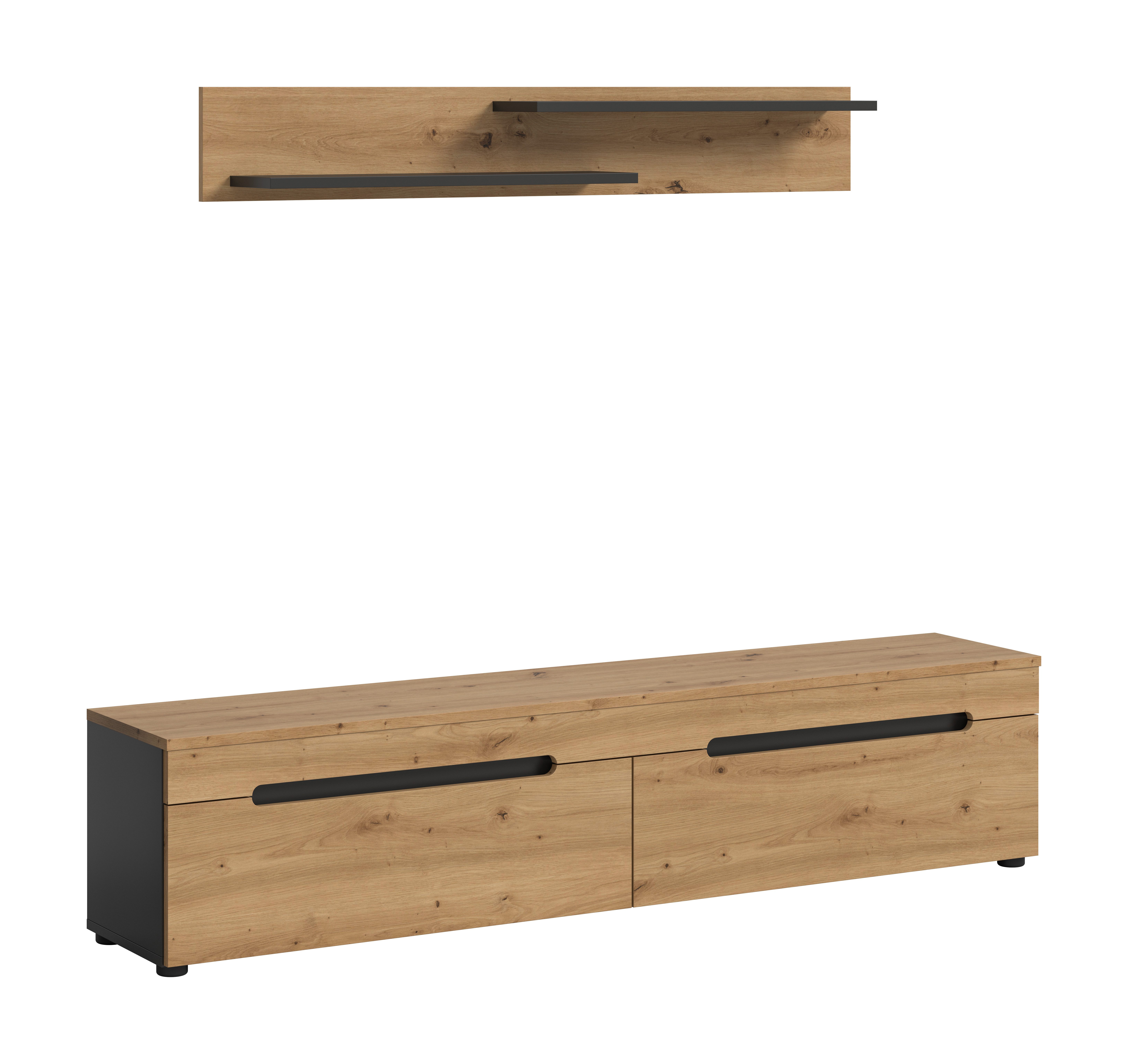 furnling Lowboard Cano (2 St., mit Wandboard), TV Schrank, TV Element, Breite 170 cm, Basalt grau/Artisan
