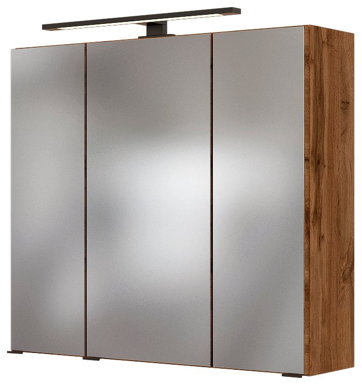 HELD MÖBEL Spiegelschrank Luena Breite 70 cm, mit 3D-Effekt, dank drei  Spiegeltüren, Inklusive schwarzer LED-Aufbauleuchten