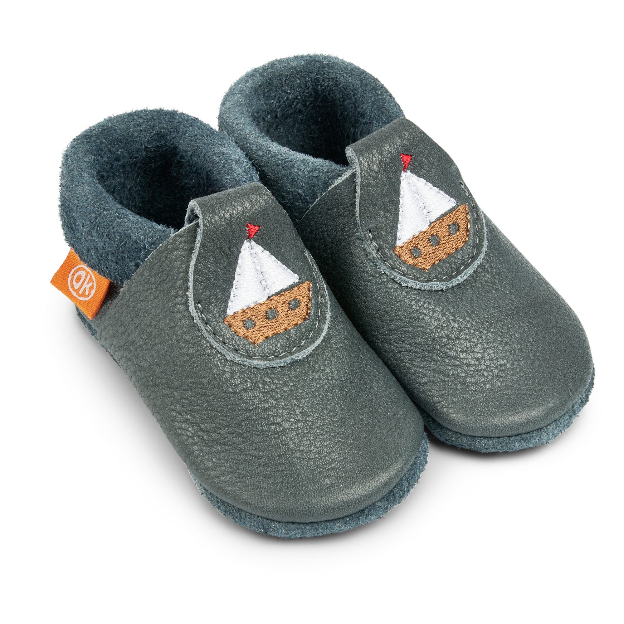 Orangenkinder® Skippy das Schiffchen Baby Krabbelschuh pflanzlich gegerbtes Leder, Made in Germany, atmungsaktiv