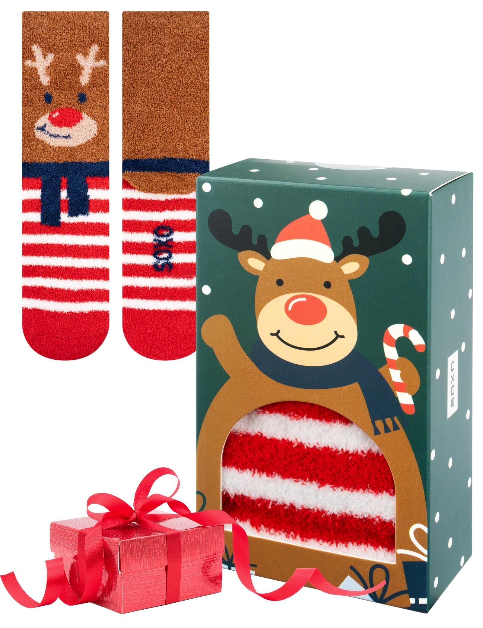 Soxo Socken Chenille Weihnachten Socken Für Frauen Bunte Weihnachtssocken (1 Paar) Warme socken Rentier