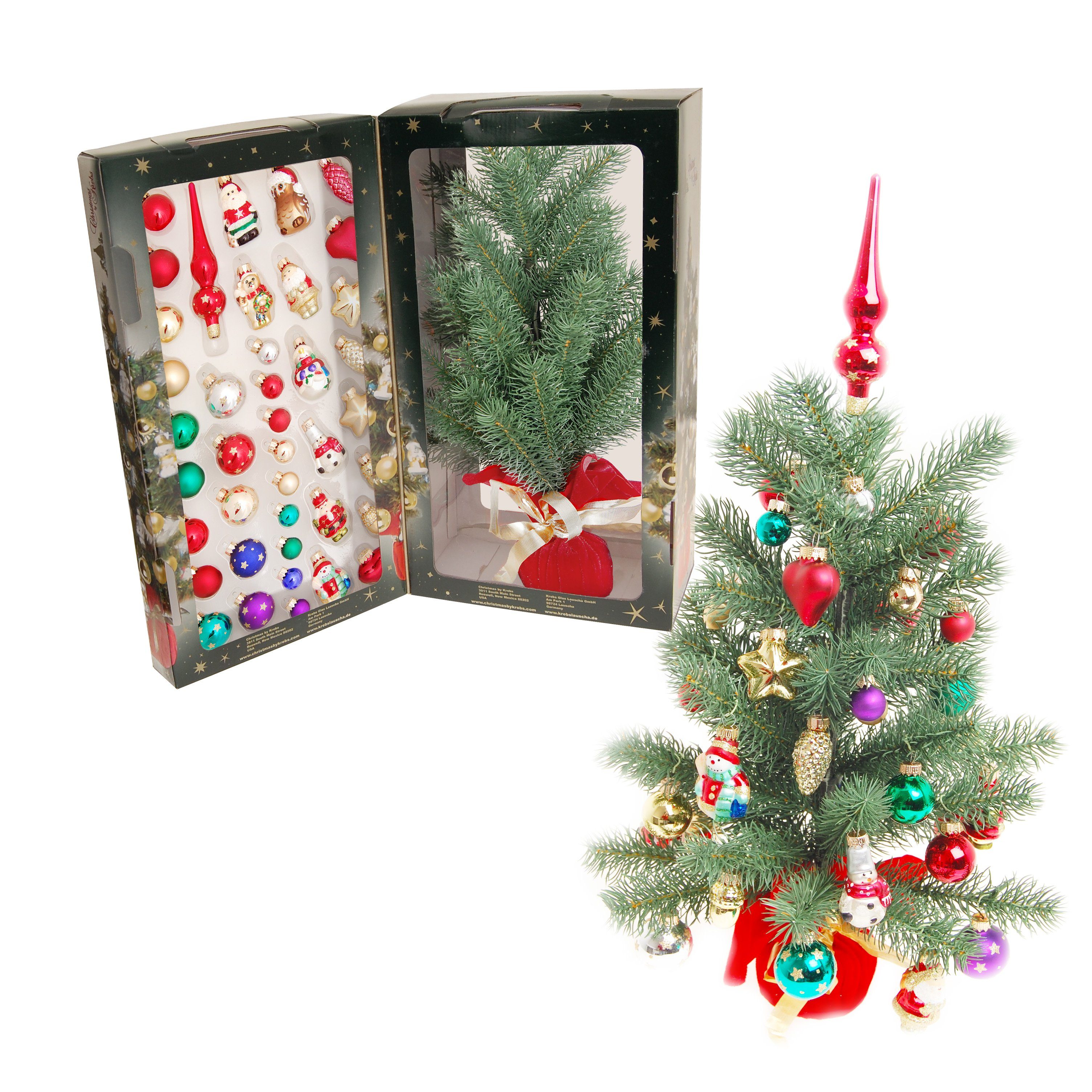 Krebs Glas Lauscha (40-tlg) 45cm und Kugeln, Teile Spitze Mini Figuren - Christbaumschmuck mit 50 Weihnachtsbaum 