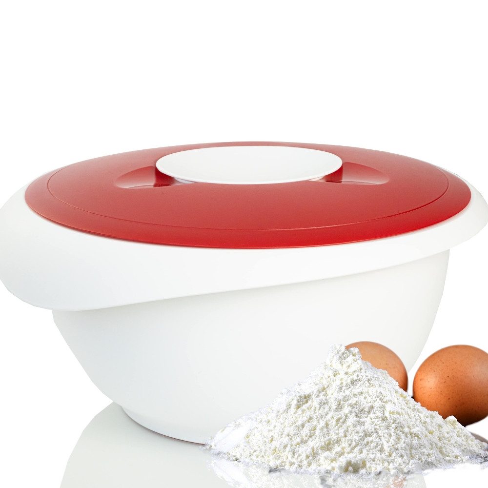 WESTMARK Rührschüssel mit zweigeteiltem Deckel, 2,5 l, Mit Ausgießer, Kunststoff, Weiß/Rot, PP