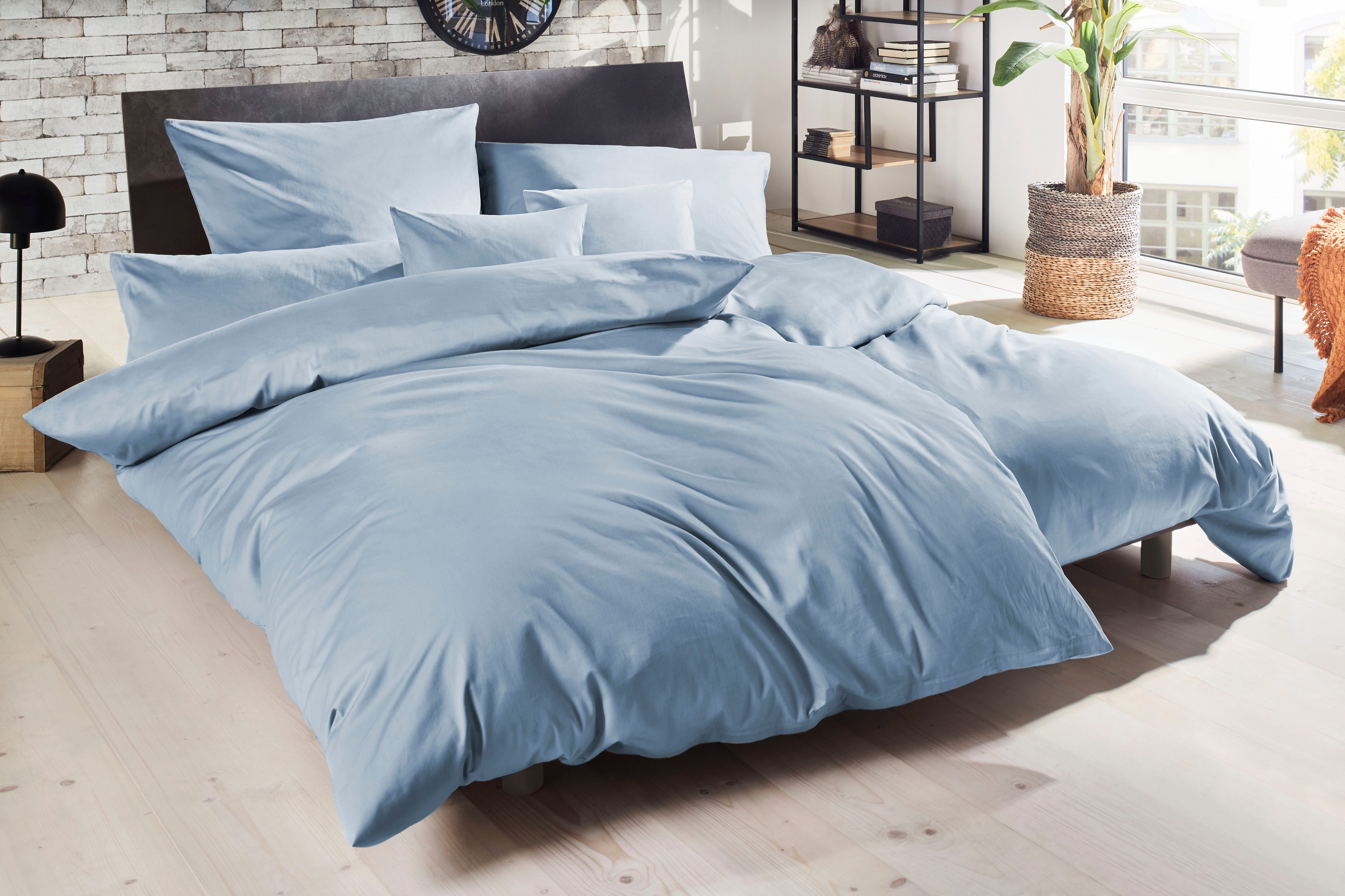 Primera Bettwäsche Uni Luxus-Satin in Gr. 135x200, 155x220 oder 200x200 cm, Satin, 2 teilig, Bettwäsche aus Baumwolle, unifarbene Bettwäsche mit Reißverschluss