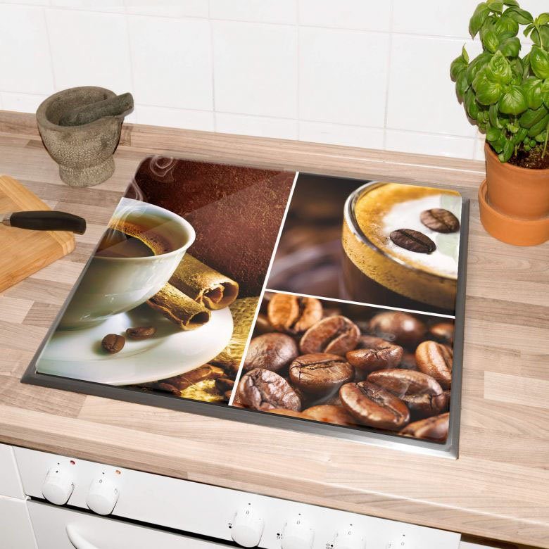 2 Küche Herd-Abdeckplatte Kaffee, Herdabdeckplatte (Set, tlg) Glas, Wall-Art