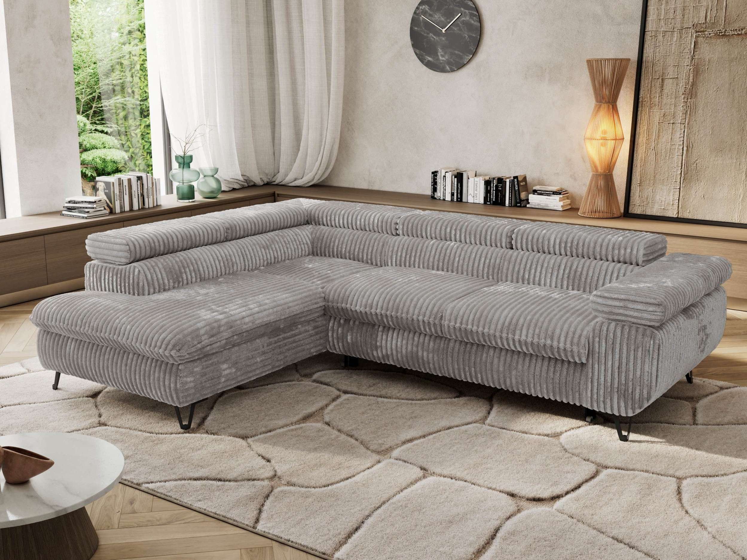 MKS MÖBEL Ecksofa PABLO L, Set, HR35-Schaum, Metallbeinen, Wellenfedern, L-form, Schlaffunktion, verstellbaren Kopfstützen, Bettkasten