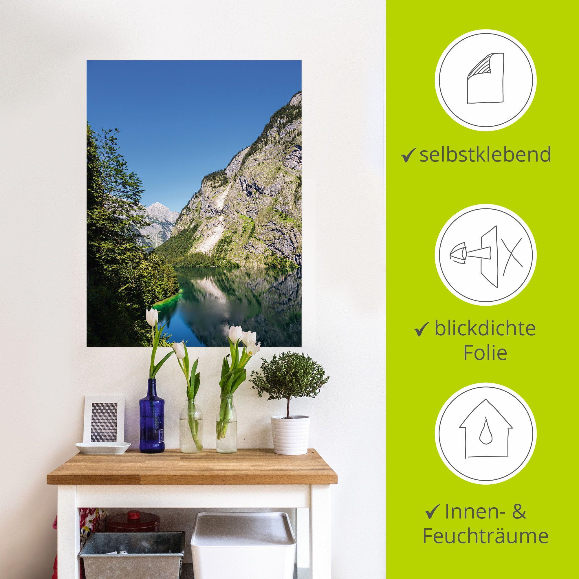 Artland Wandbild Obersee Berchtesgadener (1 oder Poster Wandaufkleber blau Alubild, in & Land St), Bayern, Berge als Leinwandbild, in Größen Alpenbilder versch